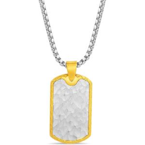 Nautica Two Tone Dog Tag Necklace for Men 14K Yellow Gold IP Plated Stainless Steel 26 Inches