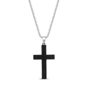 Nautica Woven Black Cross Necklace for Men Stainless Steel 24 Inches