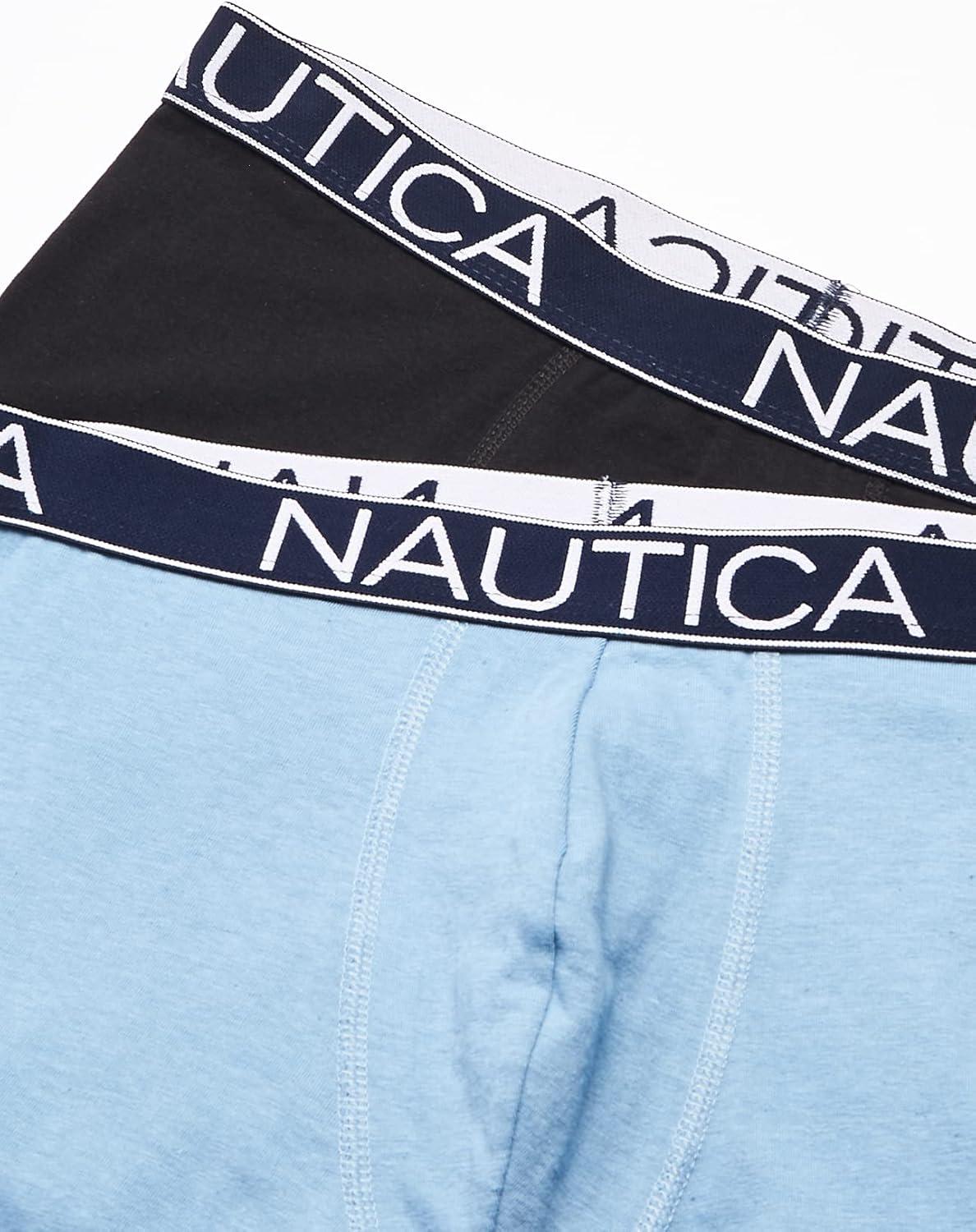 imageNautica Mens 3Pack Classic Cotton Stretch Boxer BriefsBlackAero BlueAnchor Print Aero Blue