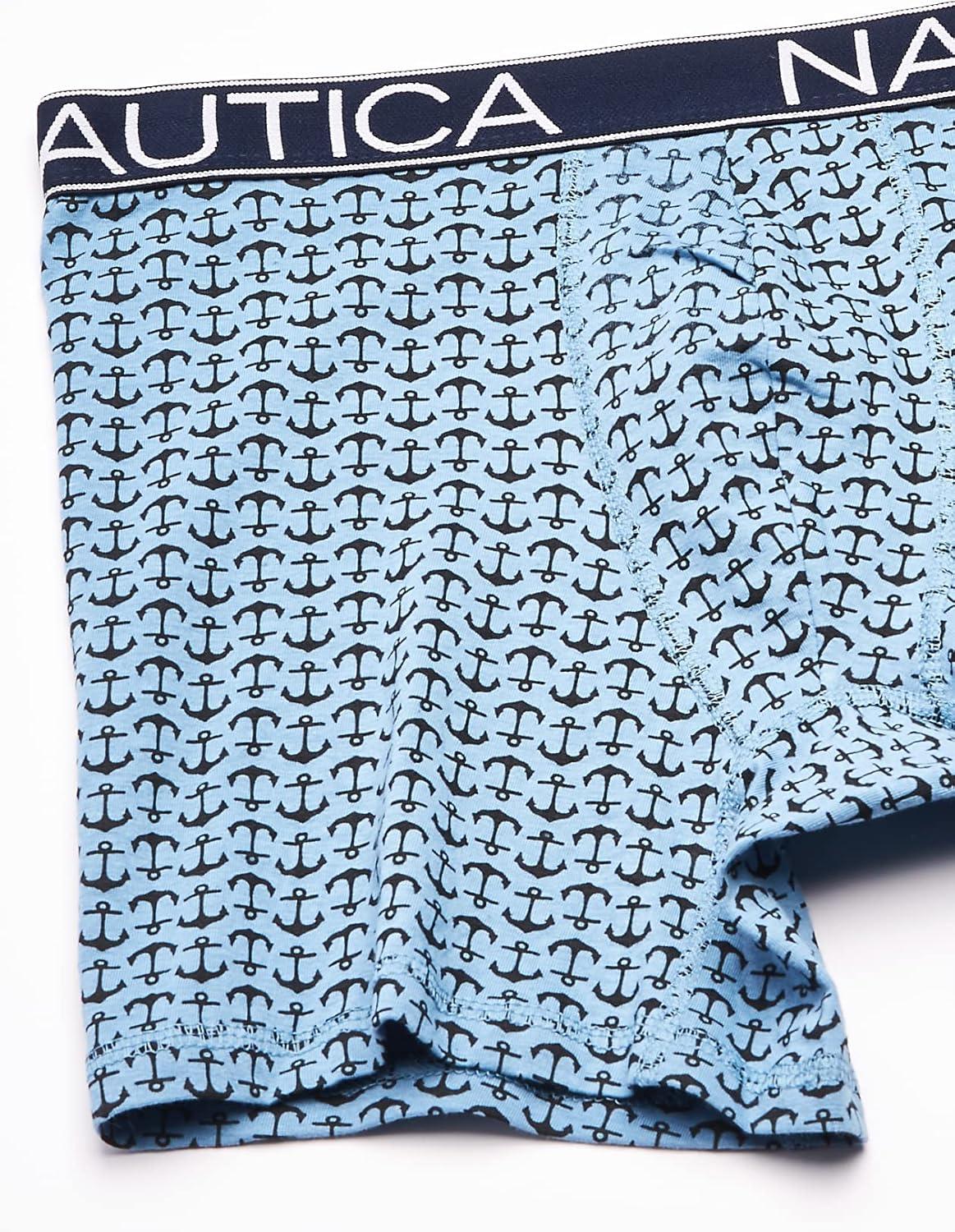 imageNautica Mens 3Pack Classic Cotton Stretch Boxer BriefsBlackAero BlueAnchor Print Aero Blue