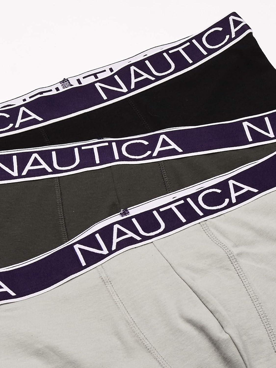 imageNautica Mens 3Pack Classic Cotton Stretch Boxer BriefsBlackCharcoalAlloy