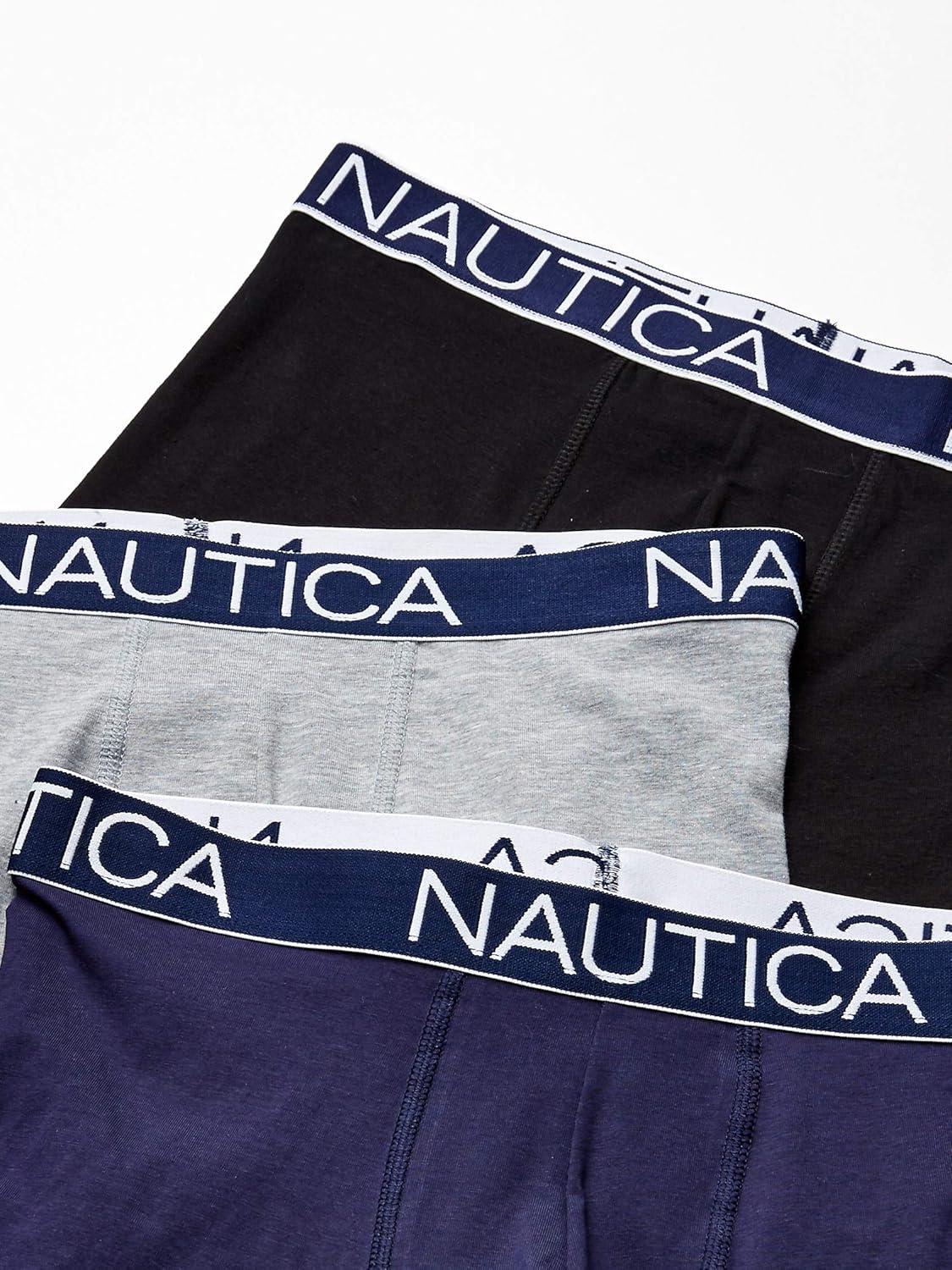 imageNautica Mens 3Pack Classic Cotton Stretch Boxer BriefsBlackPeacoatHeather Grey