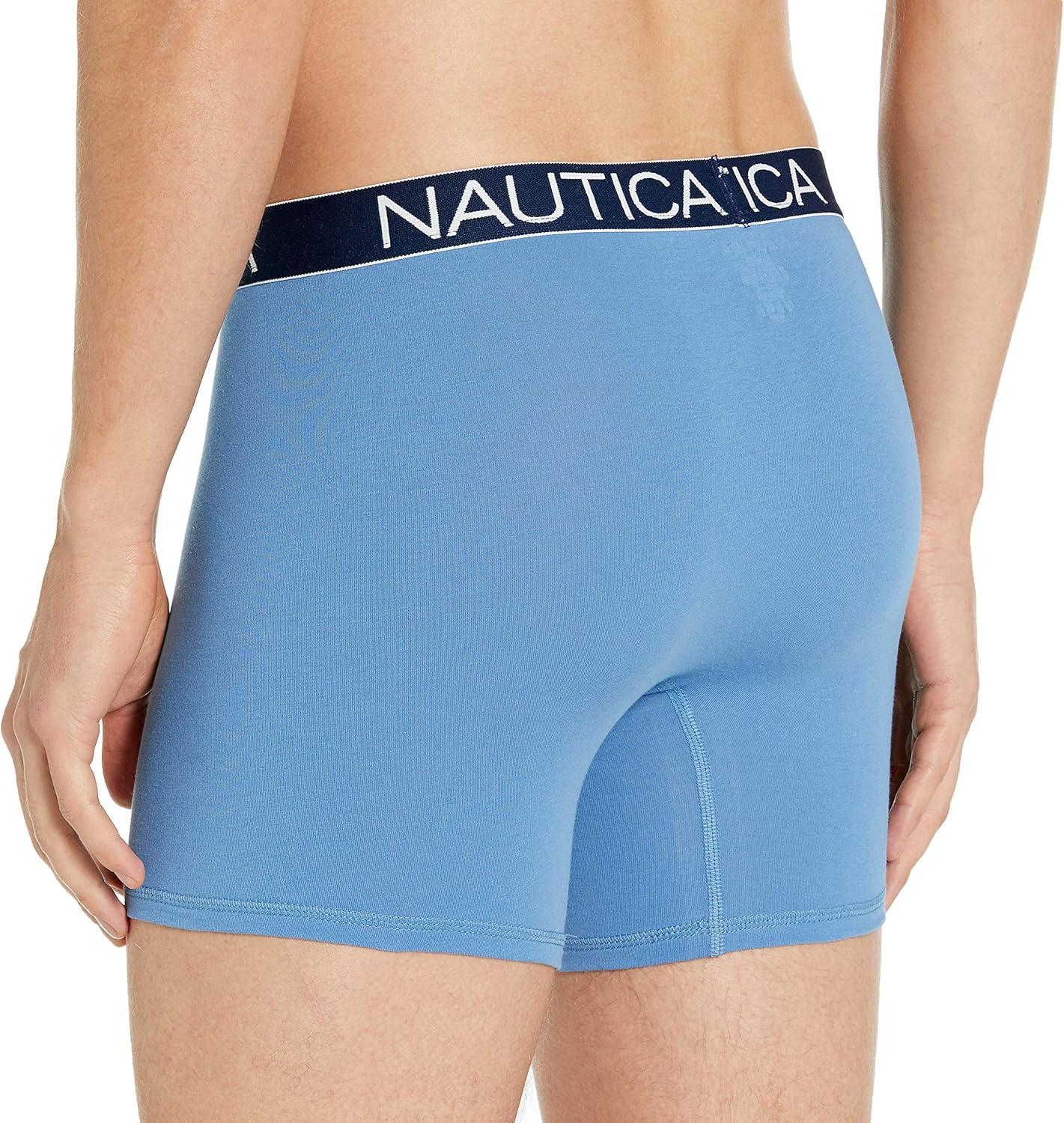 imageNautica Mens 3Pack Classic Cotton Stretch Boxer BriefsMonaco BlueRiviera BlueSails Nautica Red