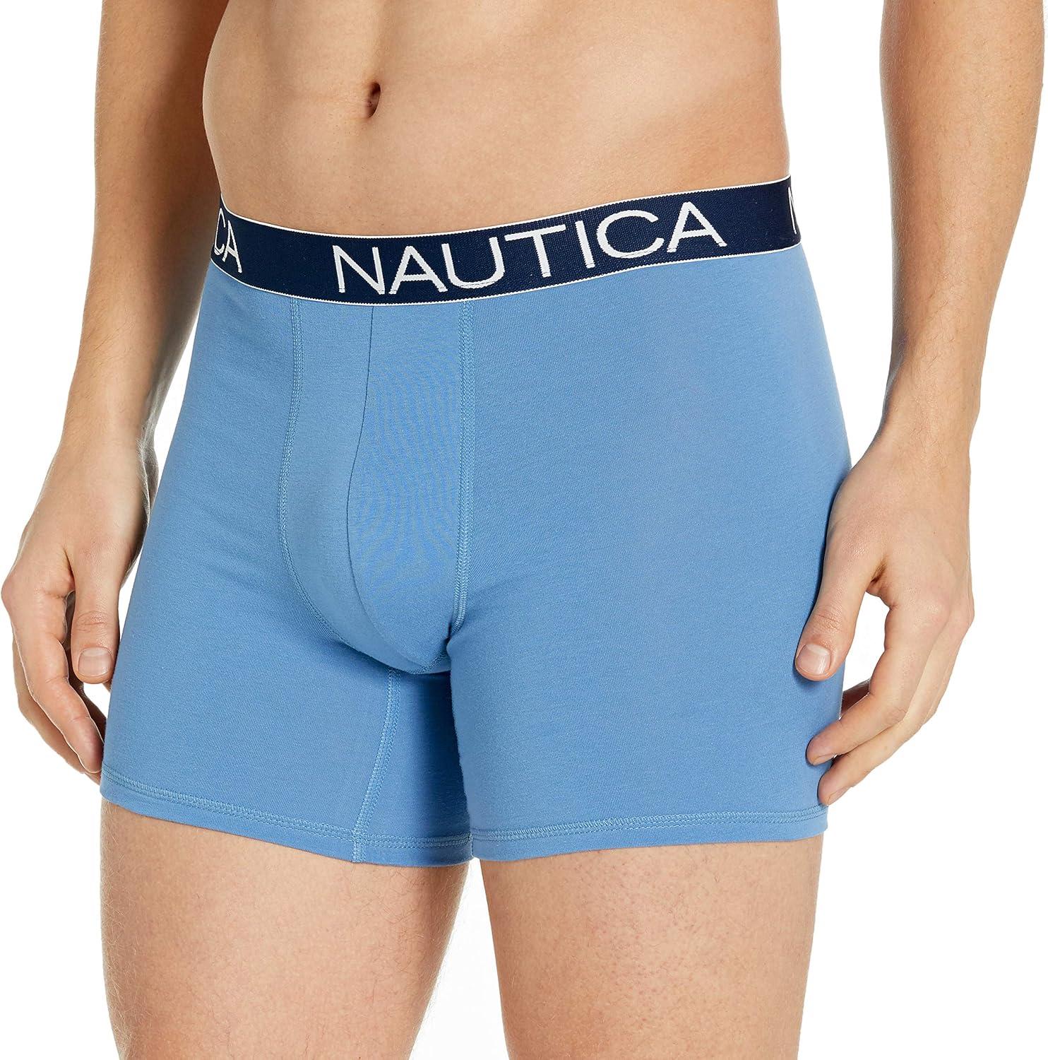 imageNautica Mens 3Pack Classic Cotton Stretch Boxer BriefsMonaco BlueRiviera BlueSails Nautica Red