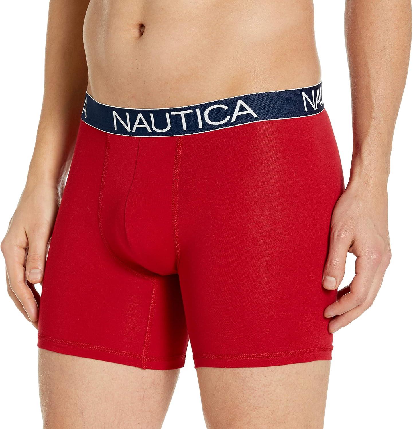 imageNautica Mens 3Pack Classic Cotton Stretch Boxer BriefsNautica RedCapriSwordfish Print Black