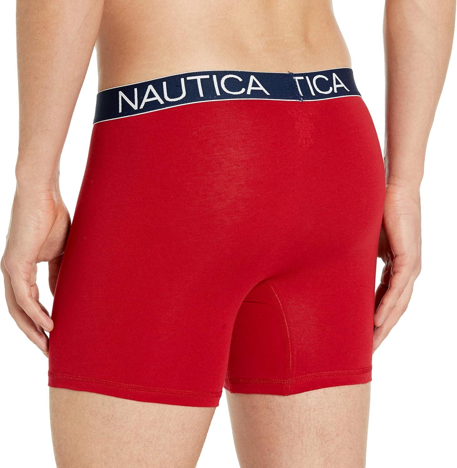 imageNautica Mens 3Pack Classic Cotton Stretch Boxer BriefsNautica RedCapriSwordfish Print Black