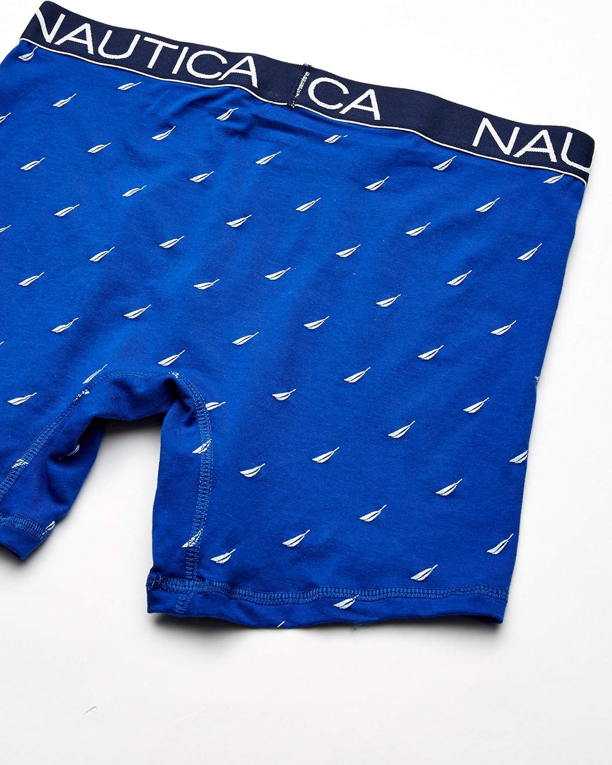 imageNautica Mens 3Pack Classic Cotton Stretch Boxer BriefsPeacoatAero BlueSail Printsurf the Web