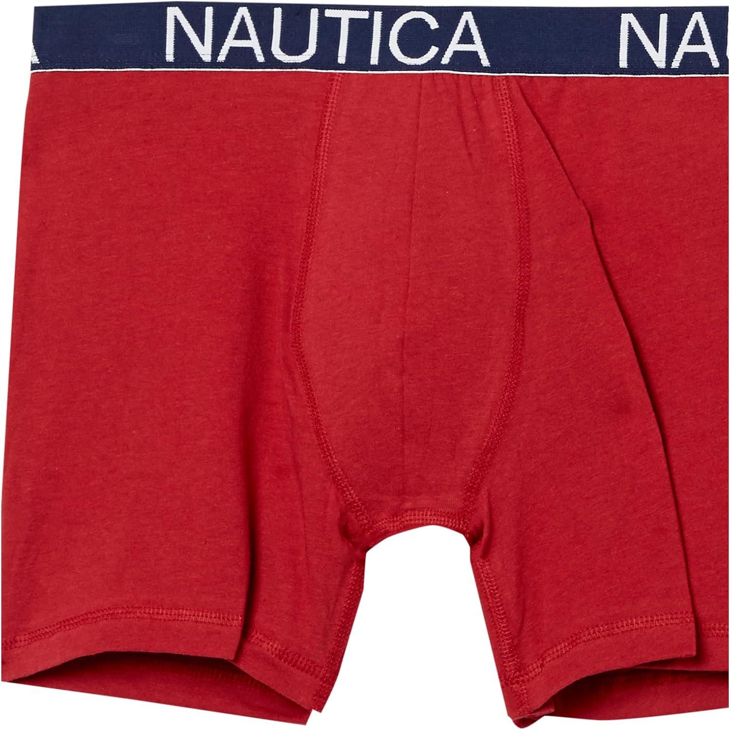 imageNautica Mens 3Pack Classic Cotton Stretch Boxer BriefsPeacoatHeather GreyNautica Red