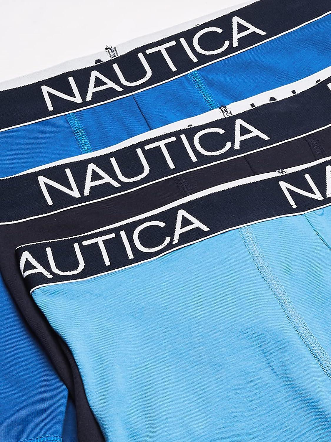 imageNautica Mens 3Pack Classic Cotton Stretch Boxer BriefsPeacoatSea CobaltAero Blue