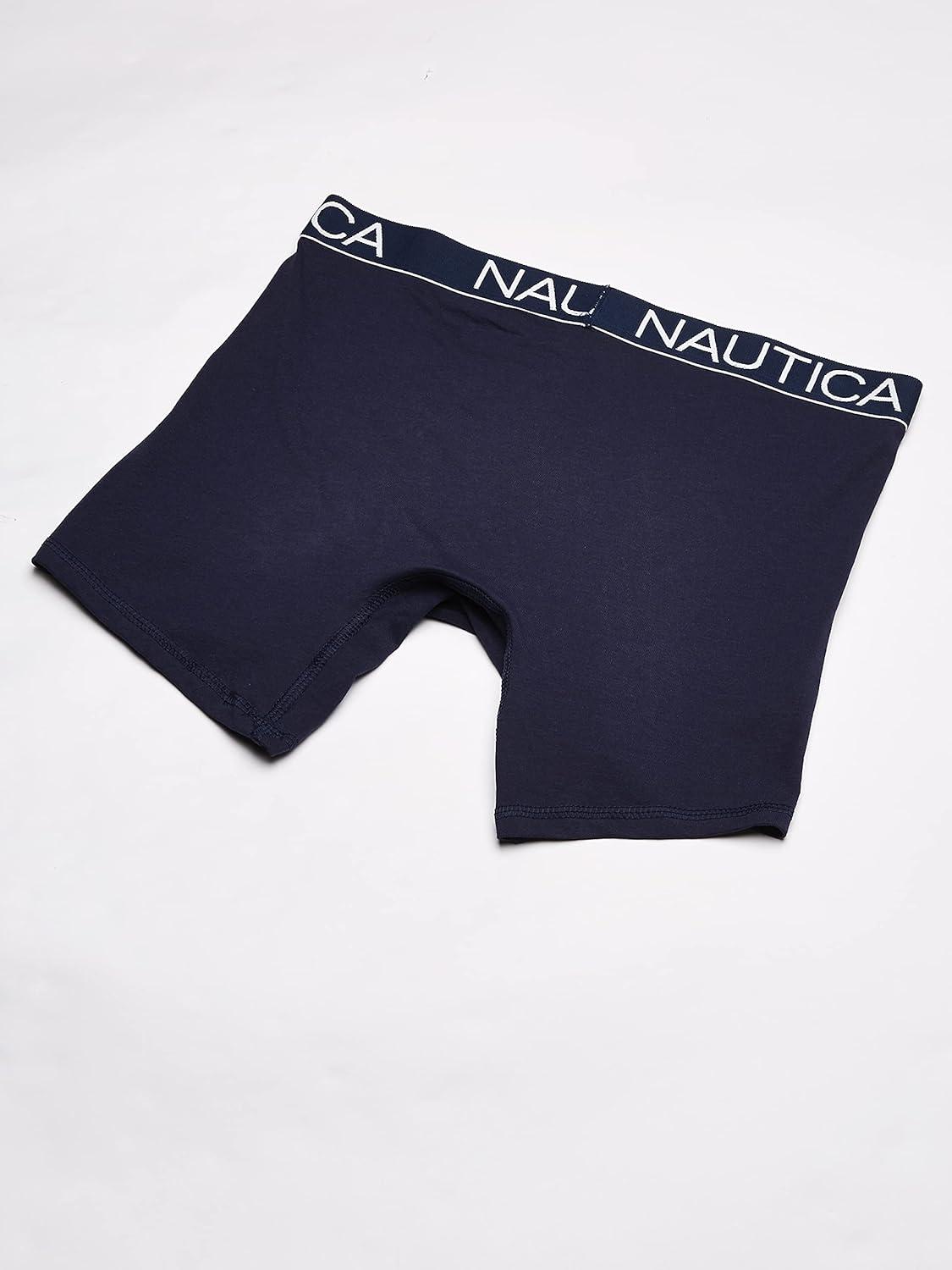 imageNautica Mens 3Pack Classic Cotton Stretch Boxer BriefsPeacoatSea CobaltAero Blue