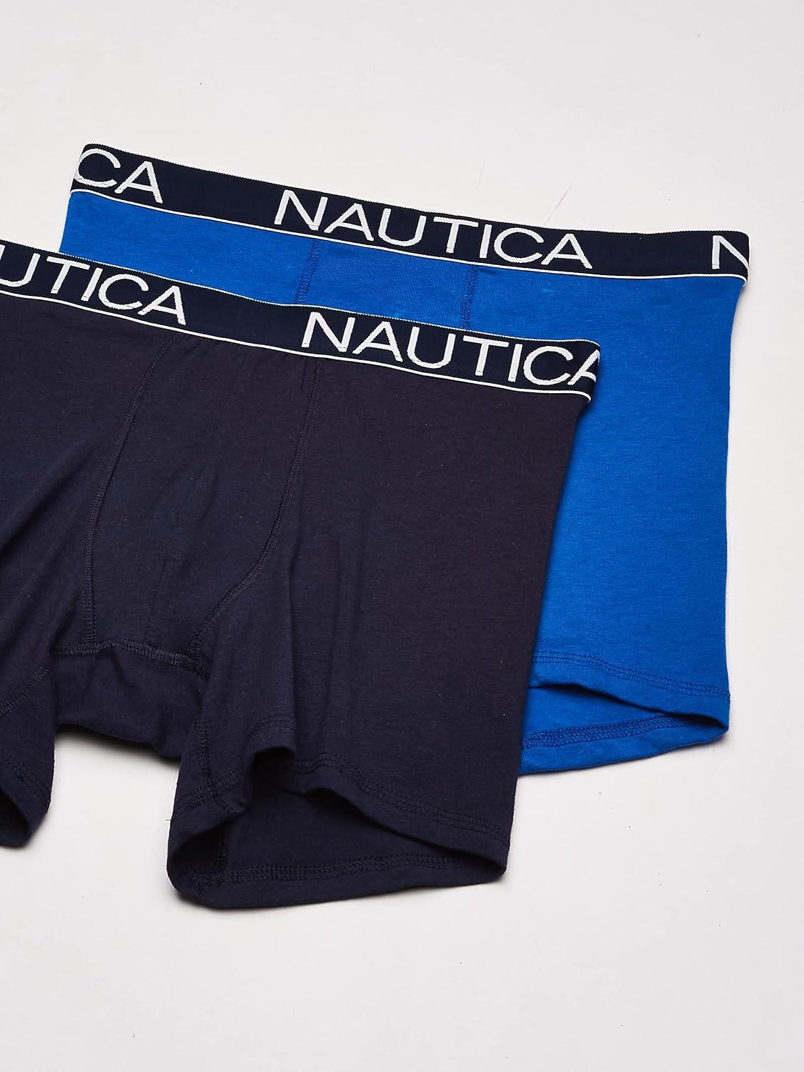 imageNautica Mens 3Pack Classic Cotton Stretch Boxer BriefsSea CobaltPeacoatSail Print Nautica Red