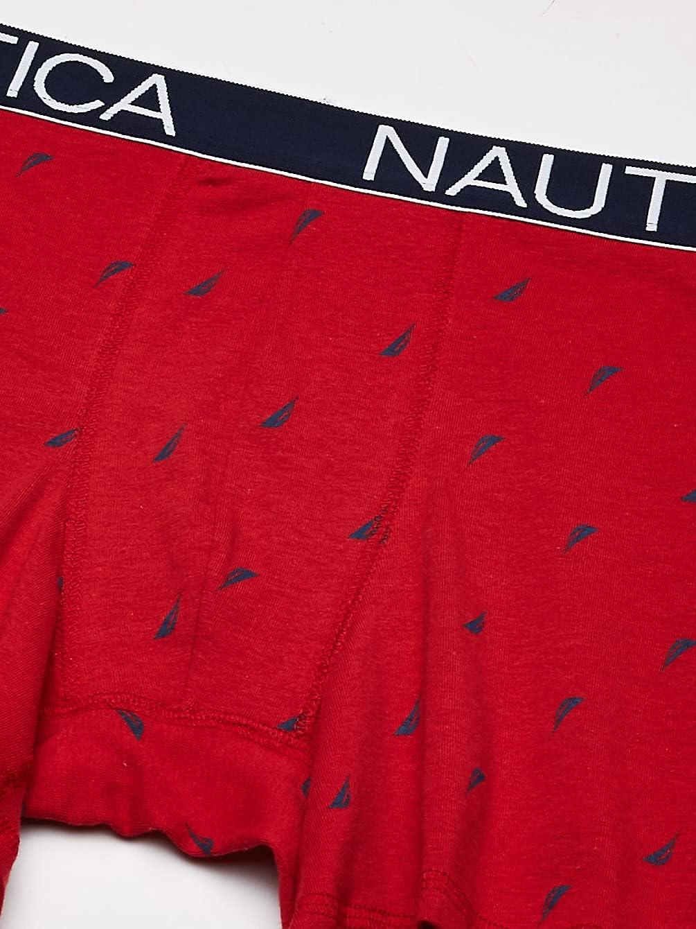imageNautica Mens 3Pack Classic Cotton Stretch Boxer BriefsSea CobaltPeacoatSail Print Nautica Red