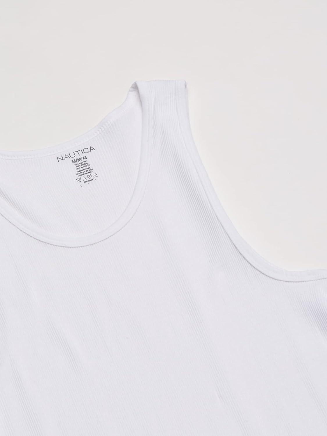 imageNautica Mens 4 Pack Ribbed Cotton Tank UndershirtsWhite
