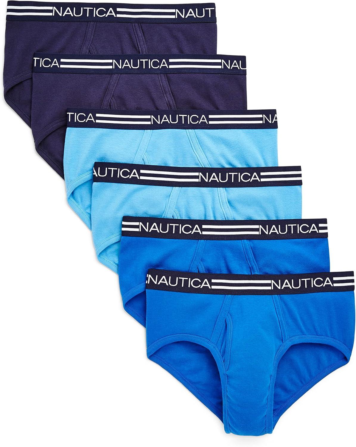 imageNautica Mens 6 Pack Classic Cotton Fly Front BriefsPeacoatAero BlueSea Cobalt 6 Pack