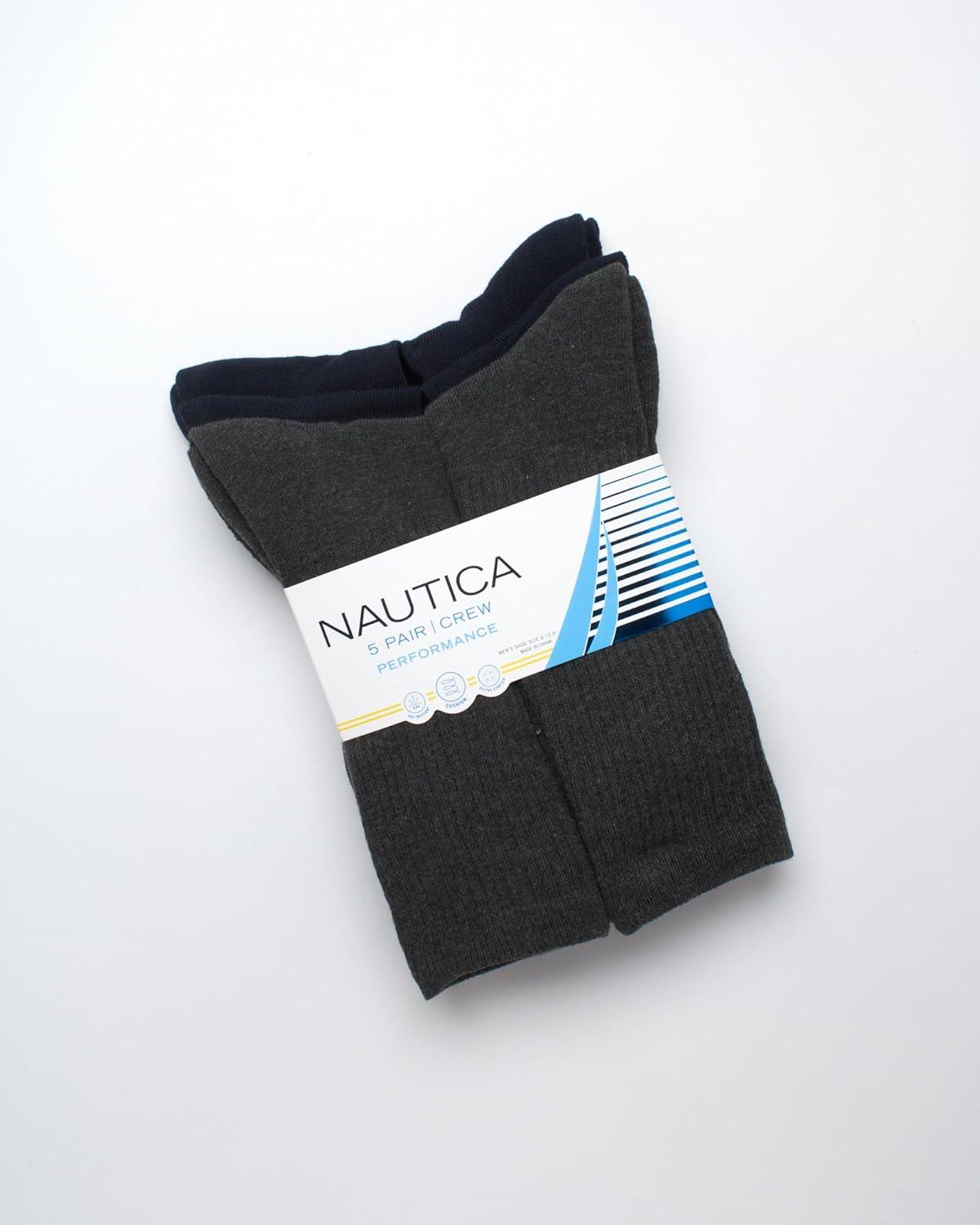 imageNautica Mens Athletic Crew Socks 5 Pack Moisture Wicking Cushioned Athletic Socks for Men with Reinforced Seams 6125BlueGrey