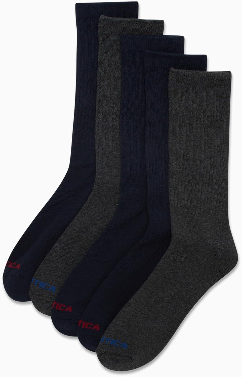 imageNautica Mens Athletic Crew Socks 5 Pack Moisture Wicking Cushioned Athletic Socks for Men with Reinforced Seams 6125BlueGrey