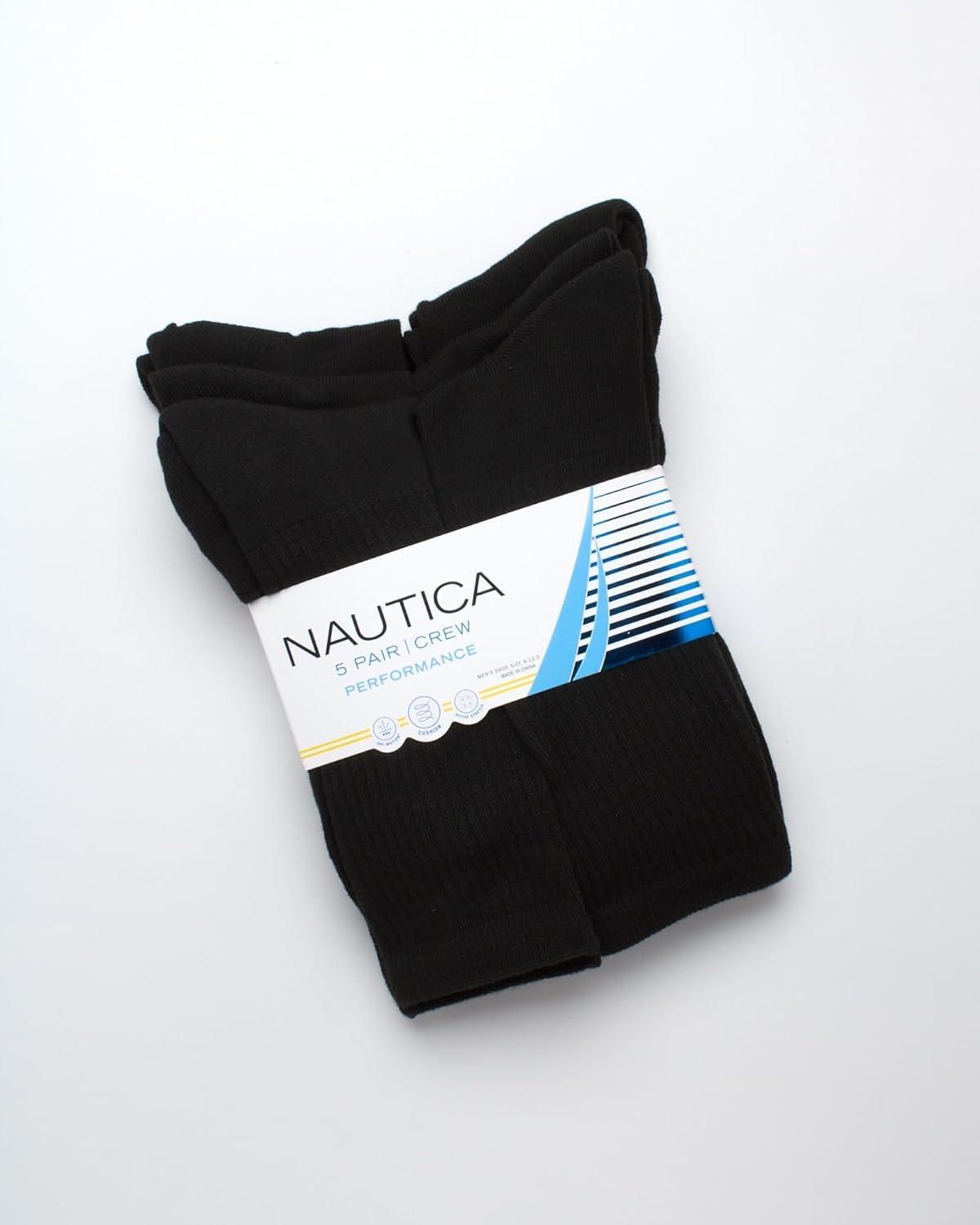 imageNautica Mens Athletic Crew Socks 5 Pack Moisture Wicking Cushioned Athletic Socks for Men with Reinforced Seams 6125Pure Black