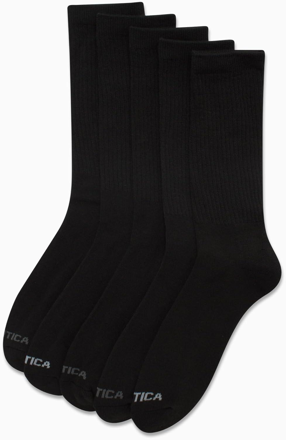 imageNautica Mens Athletic Crew Socks 5 Pack Moisture Wicking Cushioned Athletic Socks for Men with Reinforced Seams 6125Pure Black