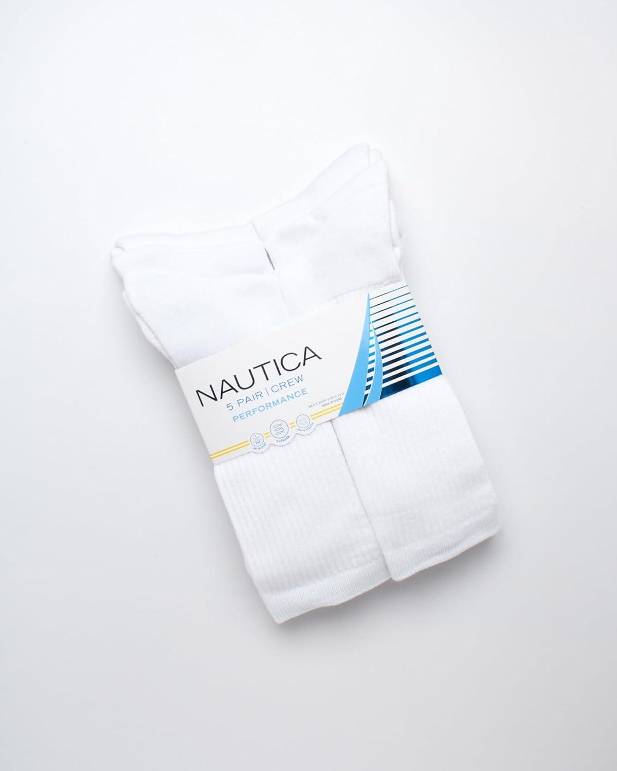 imageNautica Mens Athletic Crew Socks 5 Pack Moisture Wicking Cushioned Athletic Socks for Men with Reinforced Seams 6125Pure White