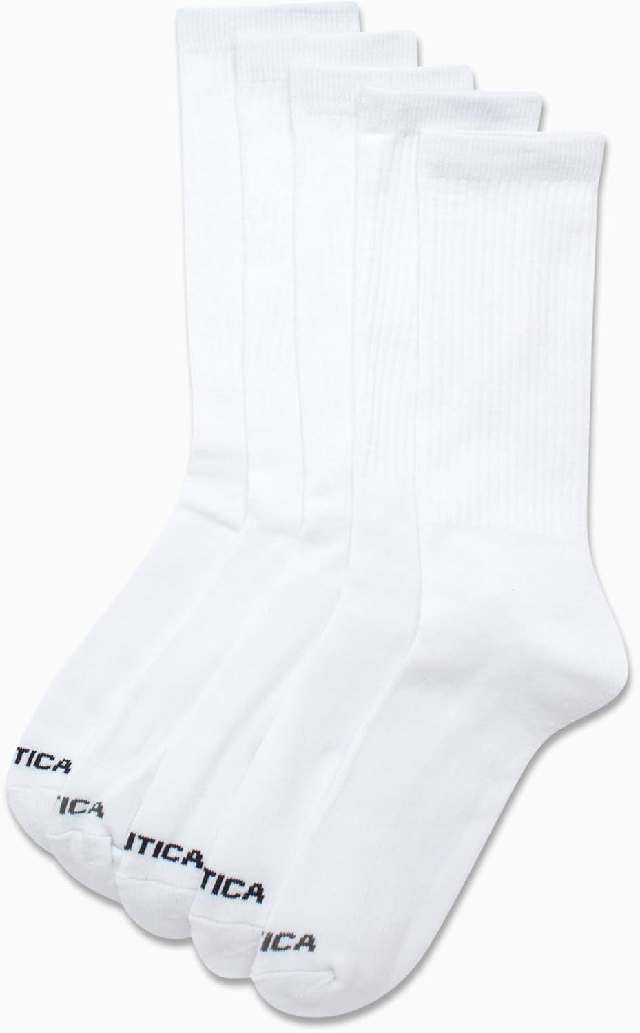 imageNautica Mens Athletic Crew Socks 5 Pack Moisture Wicking Cushioned Athletic Socks for Men with Reinforced Seams 6125Pure White