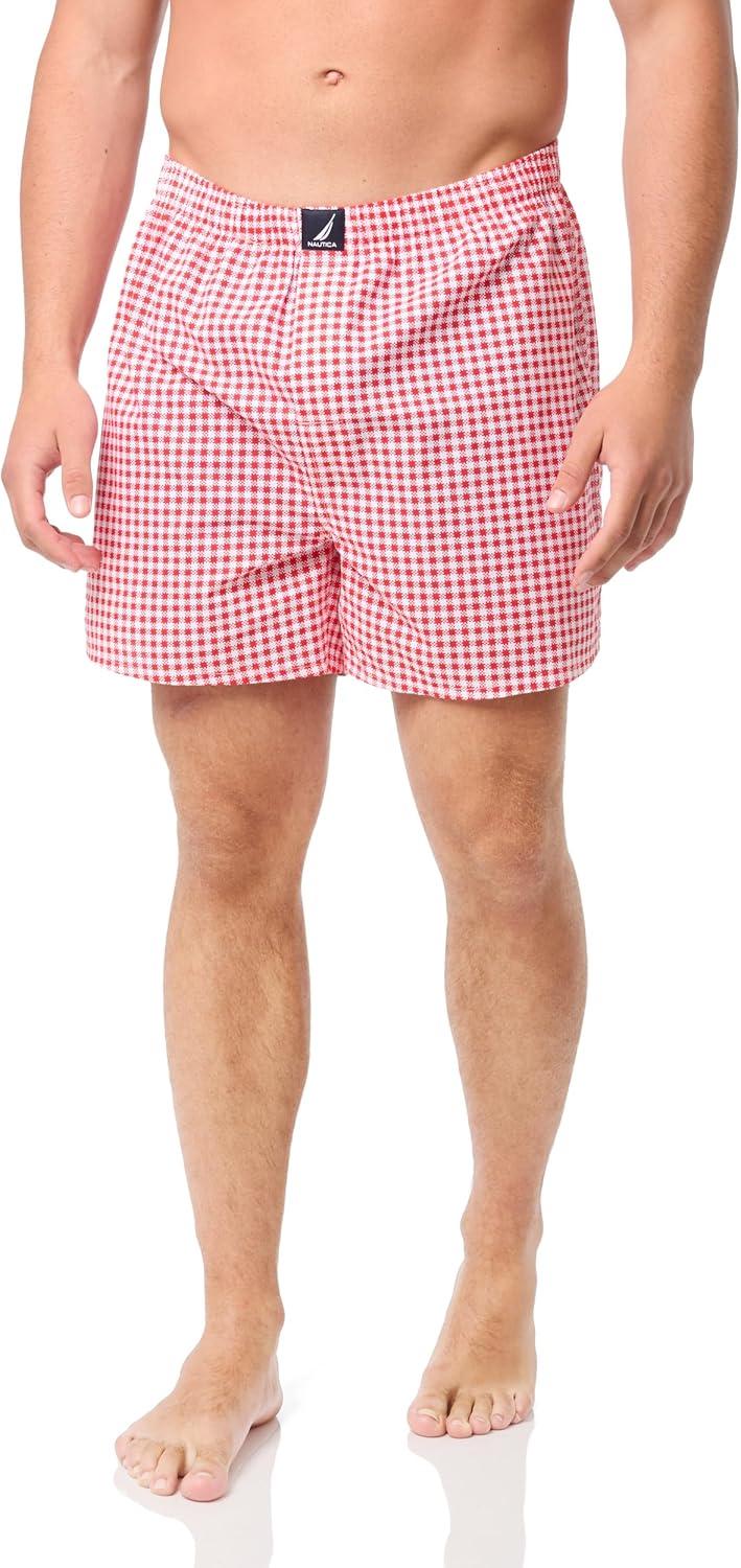imageNautica Mens Classic Cotton 3Pack Woven BoxersAero BlueGingham Rose CoralLobster Print