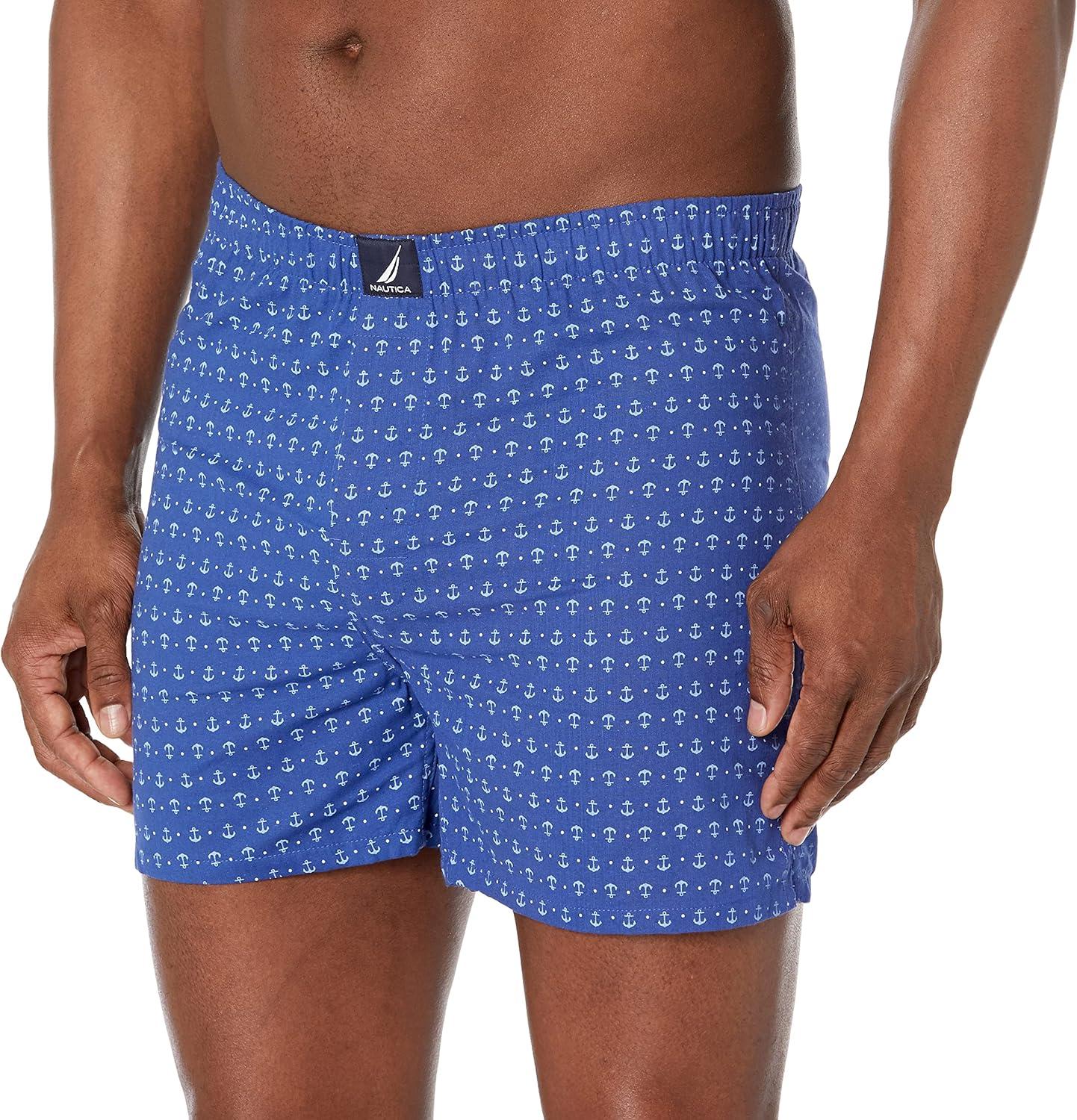 imageNautica Mens Classic Cotton 3Pack Woven BoxersAero BluePeacoatAnchor Bright Cobalt