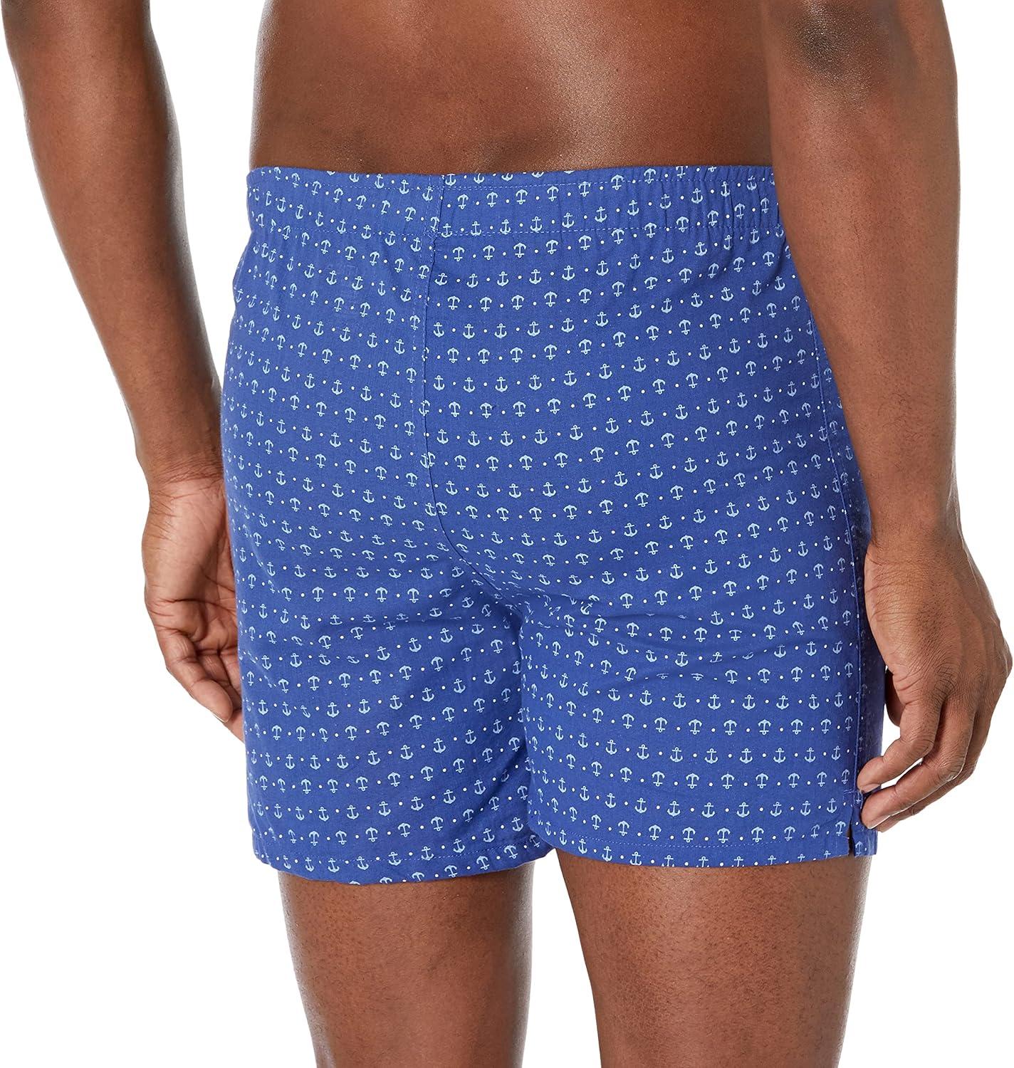 imageNautica Mens Classic Cotton 3Pack Woven BoxersAero BluePeacoatAnchor Bright Cobalt