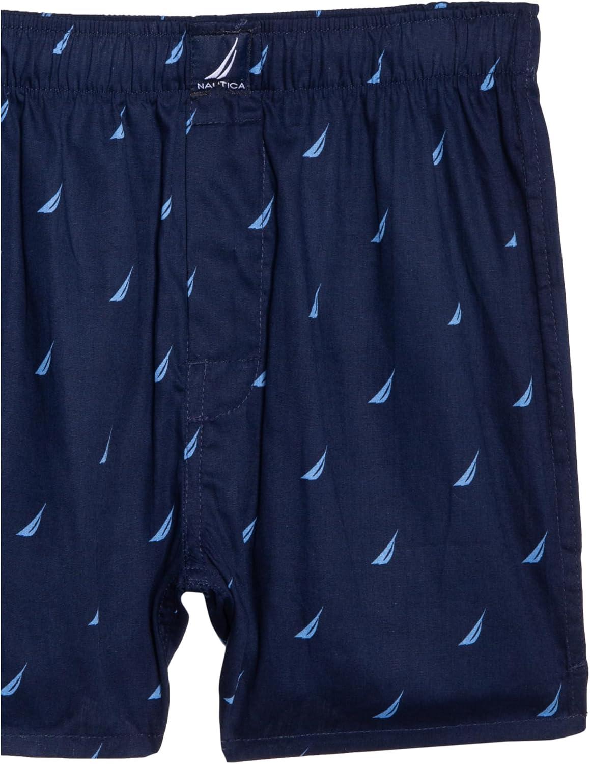 imageNautica Mens Classic Cotton 3Pack Woven BoxersAero BlueSea CobaltSails Peacoat