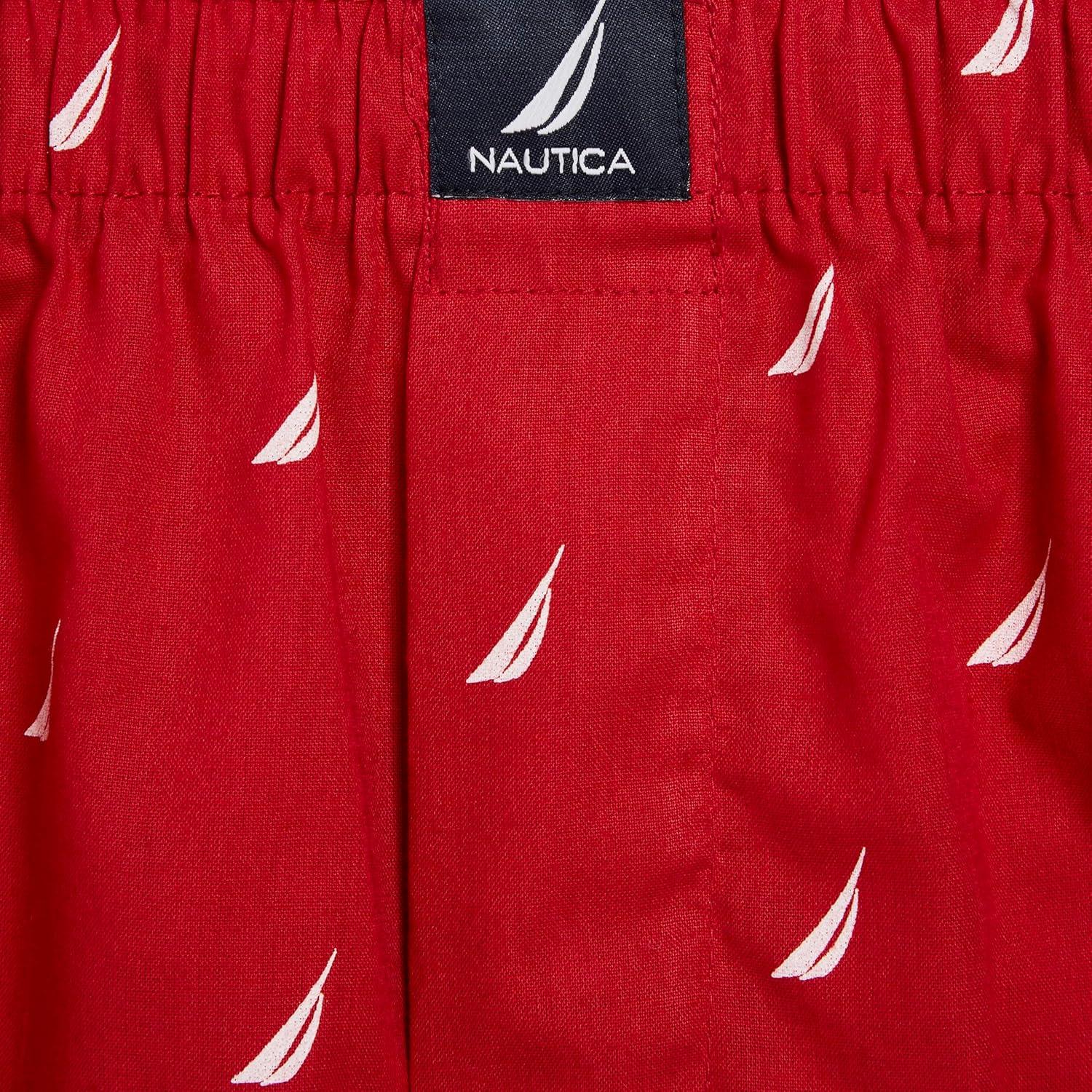 imageNautica Mens Classic Cotton 3Pack Woven BoxersBlackSail Black WhiteSail Nautica Red