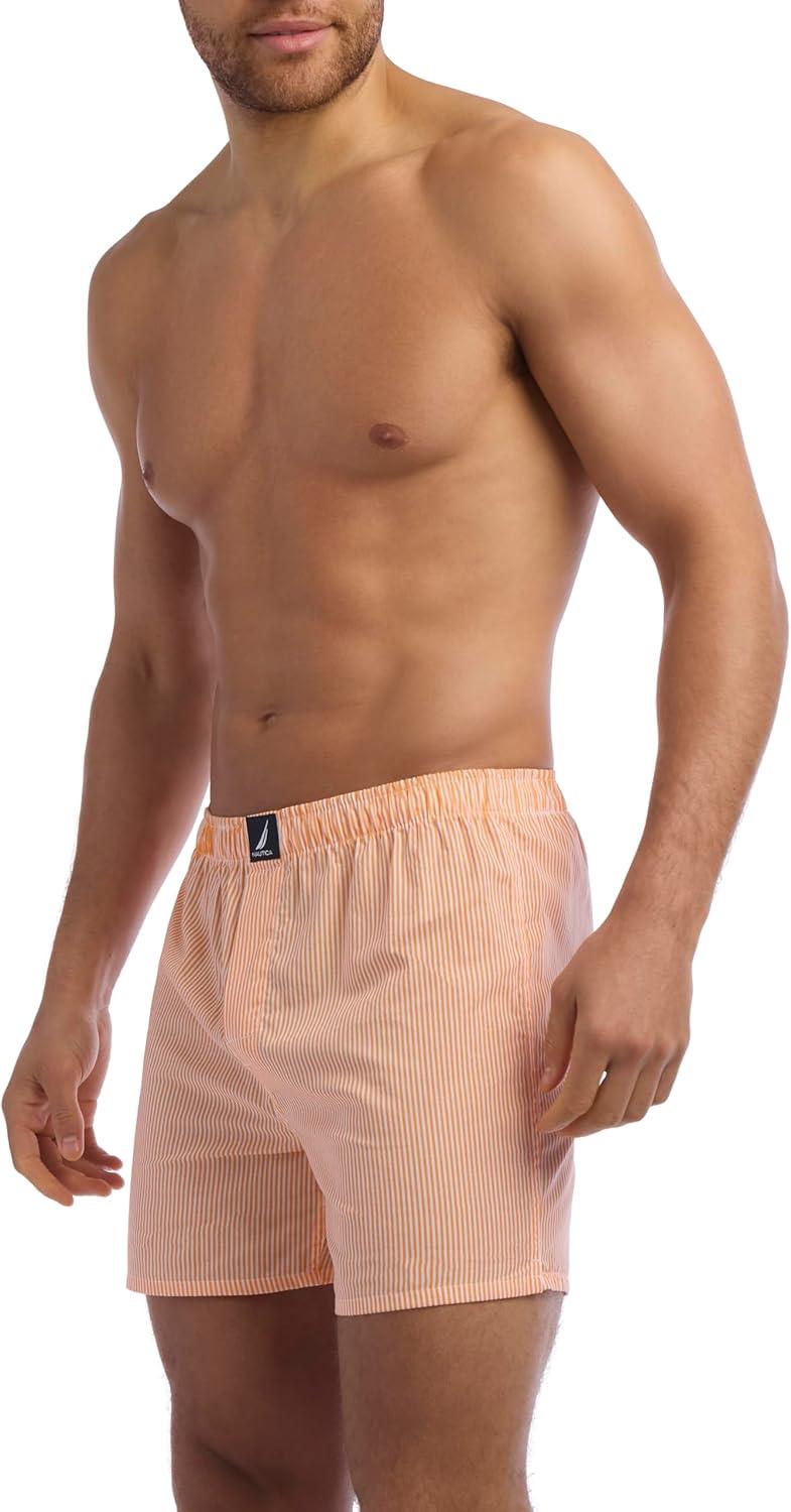 imageNautica Mens Classic Cotton 3Pack Woven BoxersBlueYellowPeach