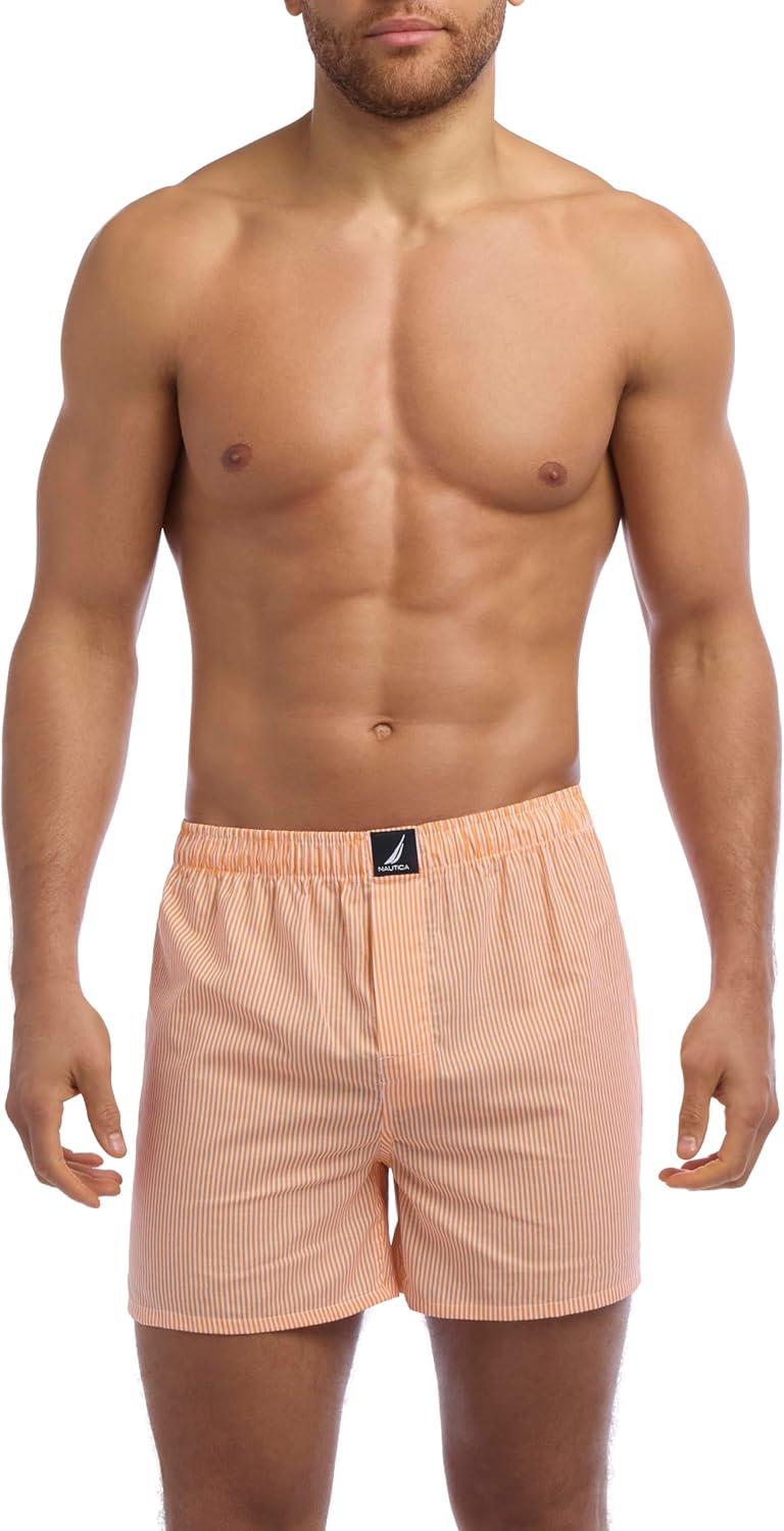imageNautica Mens Classic Cotton 3Pack Woven BoxersBlueYellowPeach