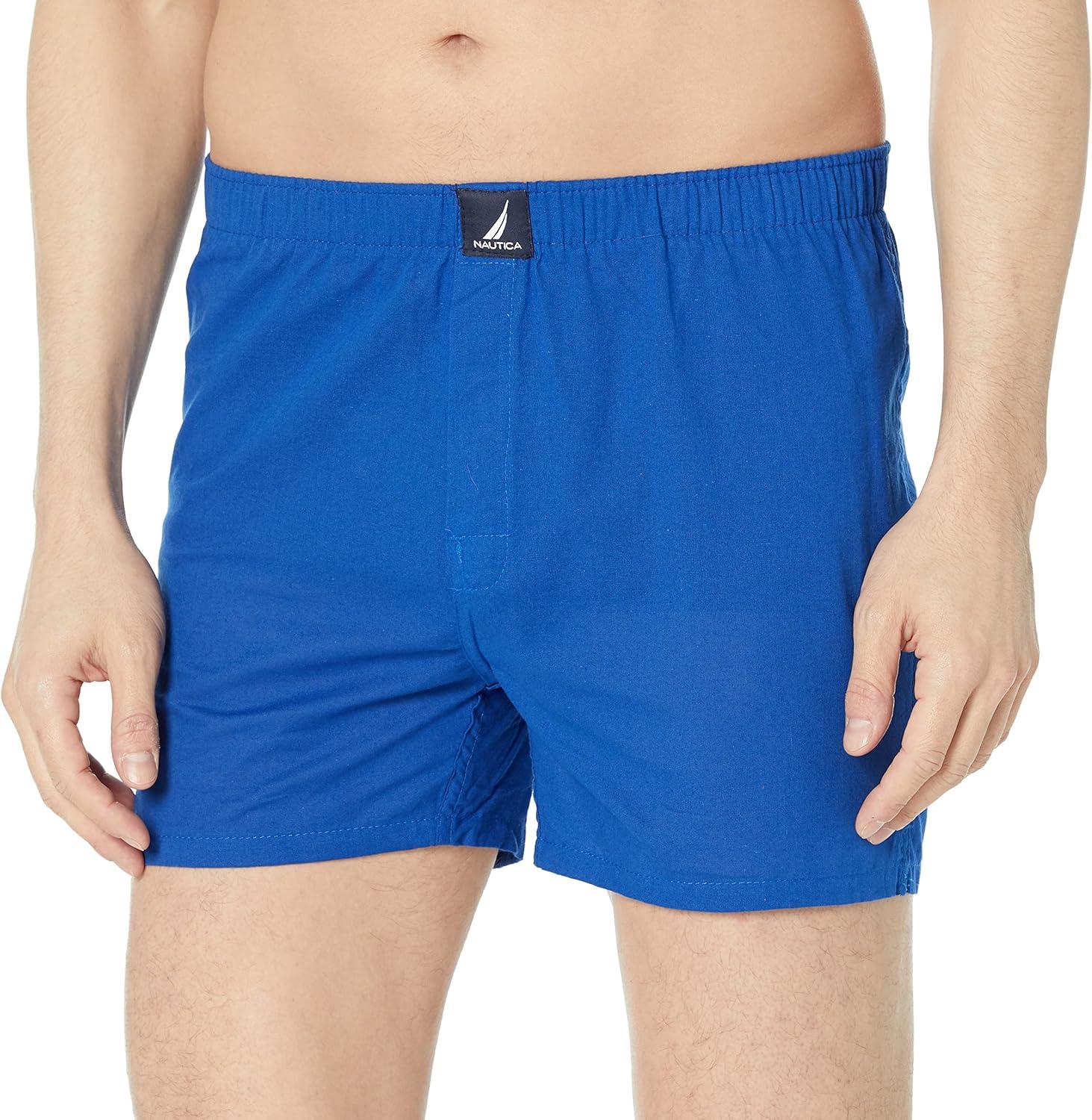 imageNautica Mens Classic Cotton 3Pack Woven BoxersBright CobaltAero BlueSailspeacoat Holiday