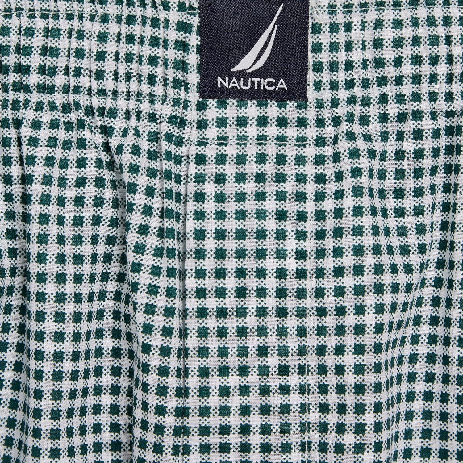 imageNautica Mens Classic Cotton 3Pack Woven BoxersGingham PeacoatHunter GreenWine
