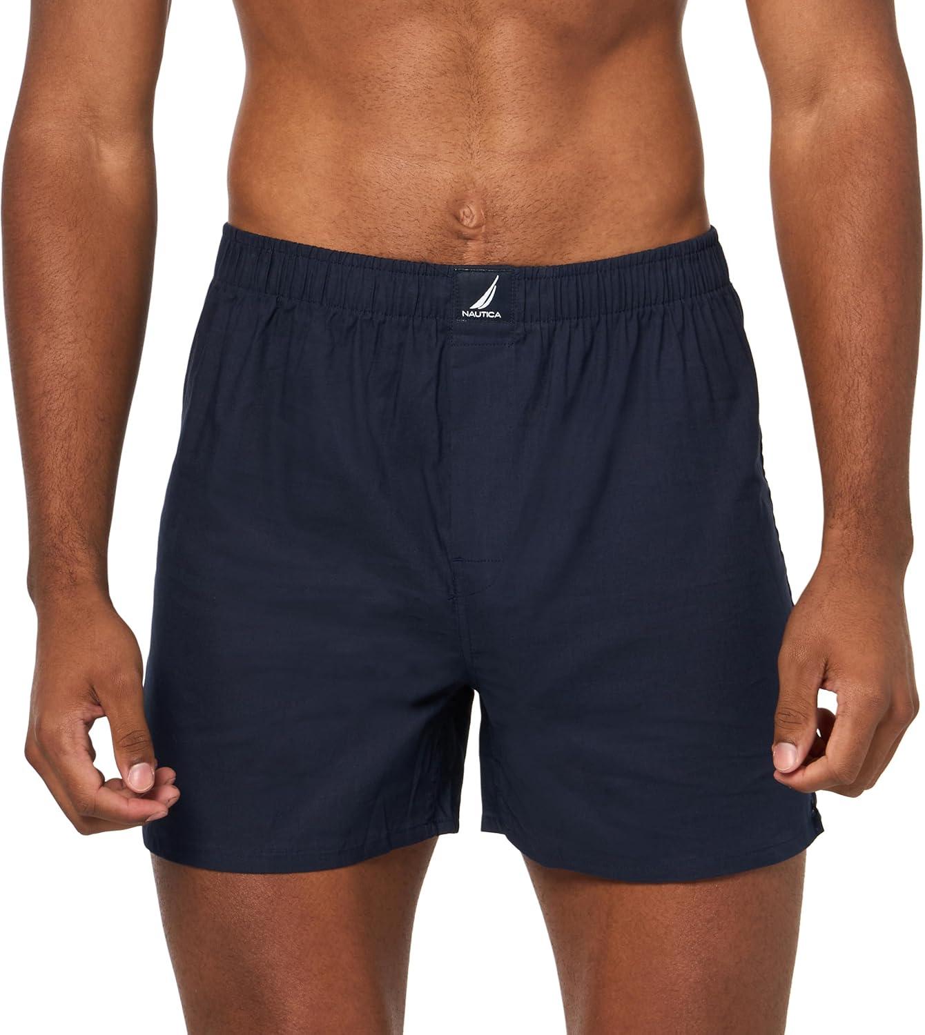 imageNautica Mens Classic Cotton 3Pack Woven BoxersPeacoatAero BlueAnchor