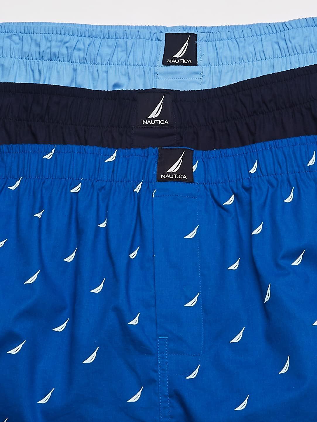 imageNautica Mens Classic Cotton 3Pack Woven BoxersPeacoatDellarobbiaSails Sea Cobalt