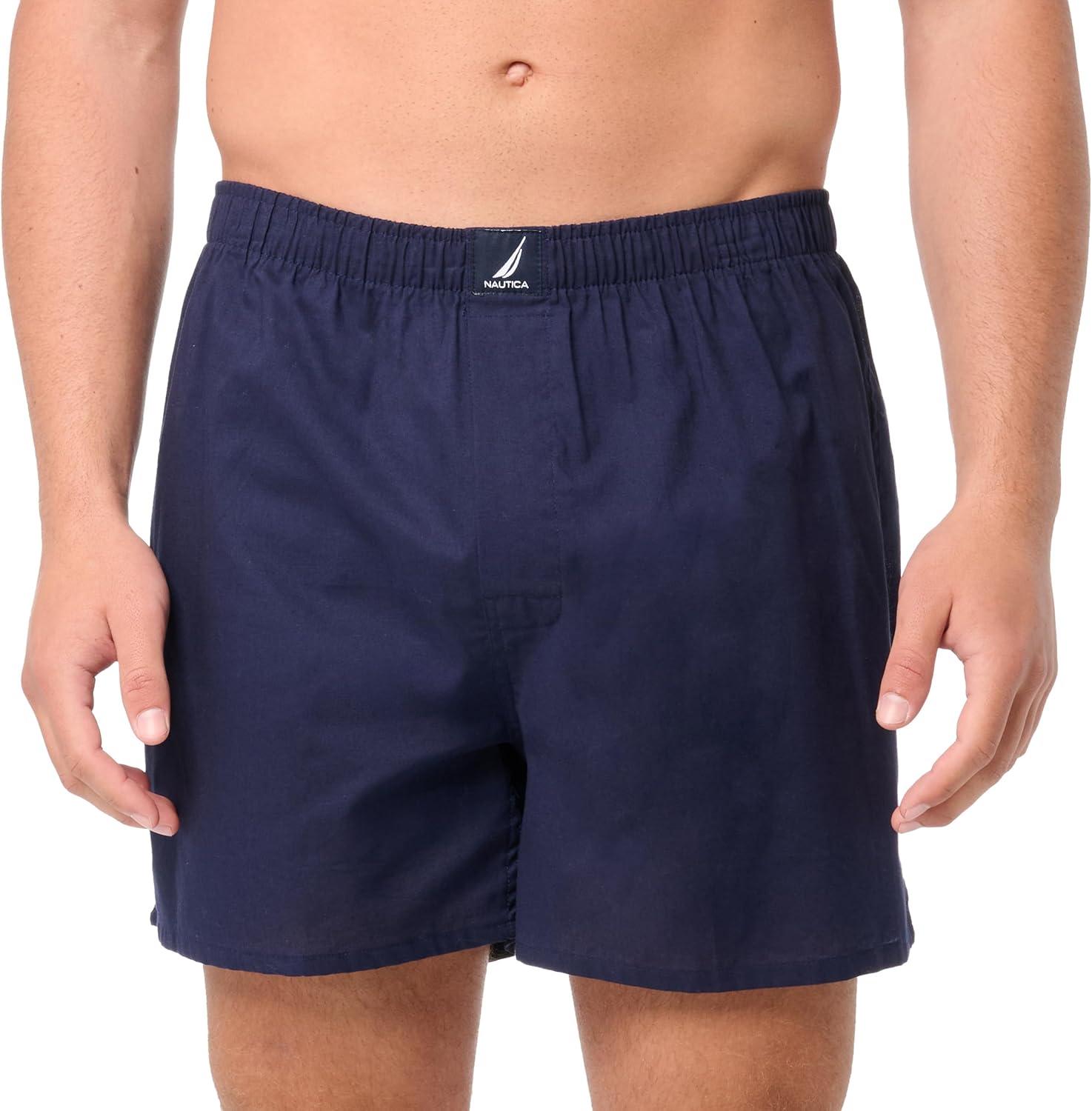 imageNautica Mens Classic Cotton 3Pack Woven BoxersPeacoatHoundstooth Scuba BlueAnchor Print