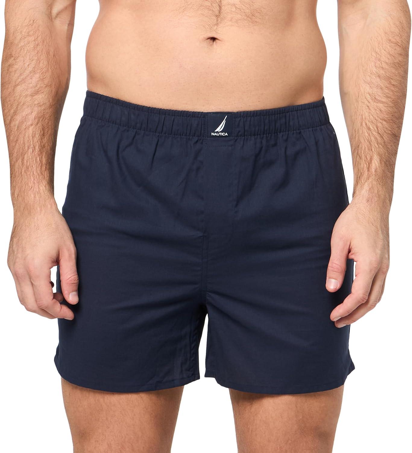 imageNautica Mens Classic Cotton 3Pack Woven BoxersPeacoatSail Sea CobaltSail Aero Blue