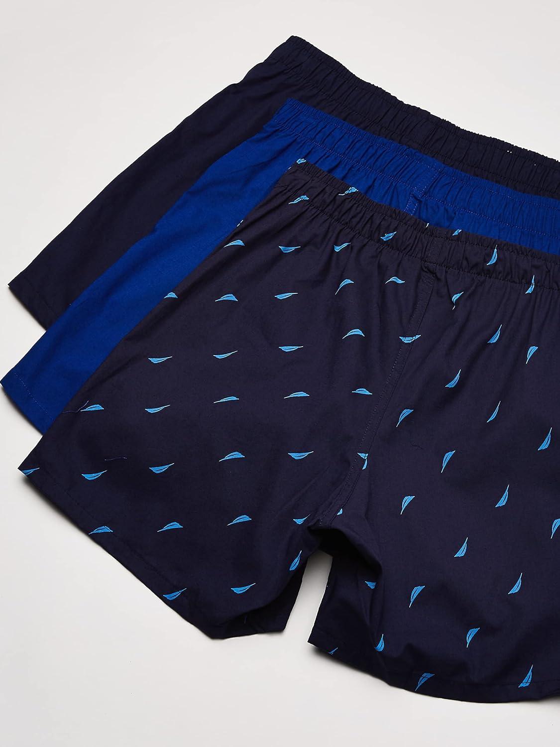 imageNautica Mens Classic Cotton 3Pack Woven BoxersPeacoatSurf the WebSails