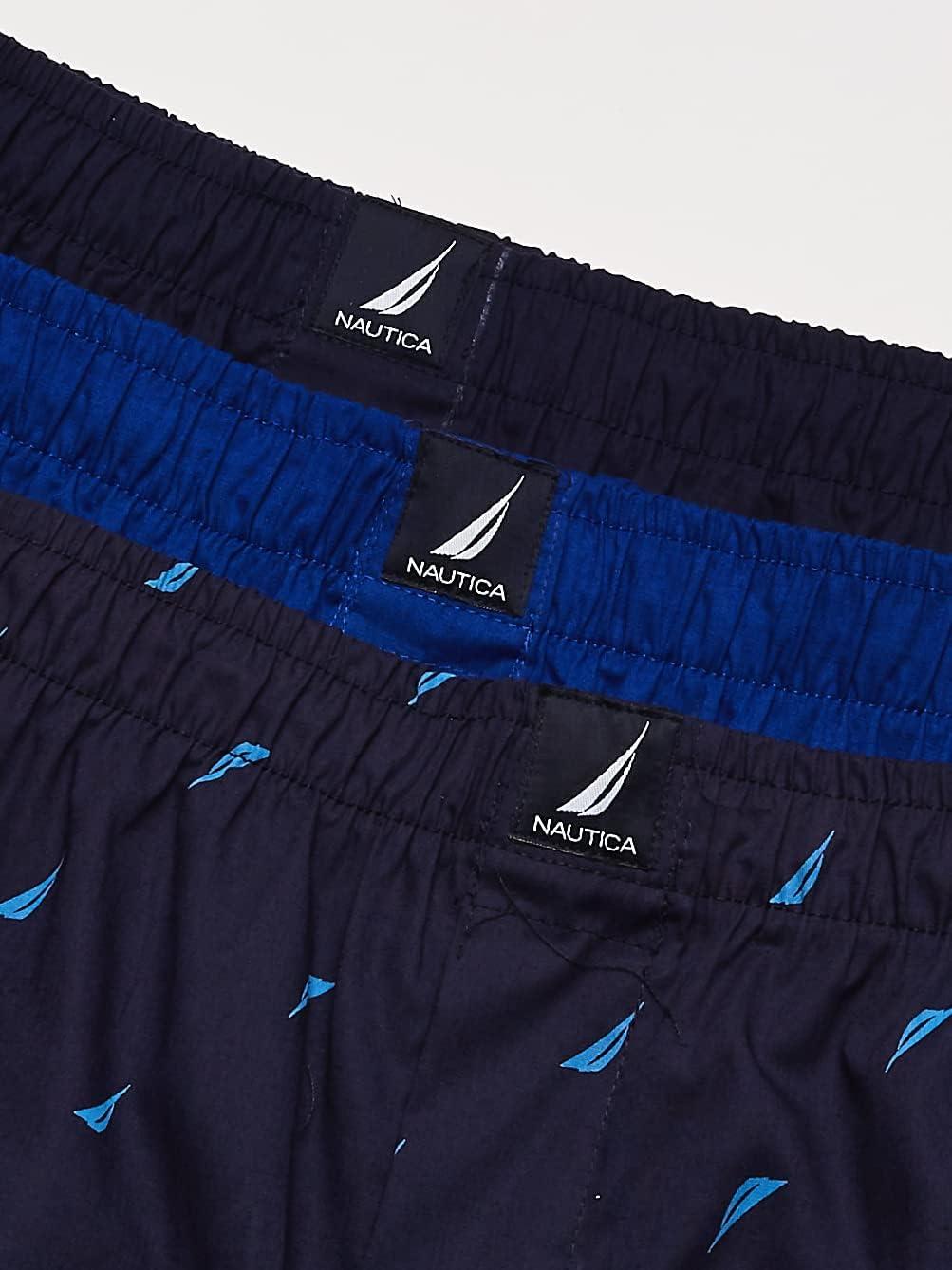 imageNautica Mens Classic Cotton 3Pack Woven BoxersPeacoatSurf the WebSails