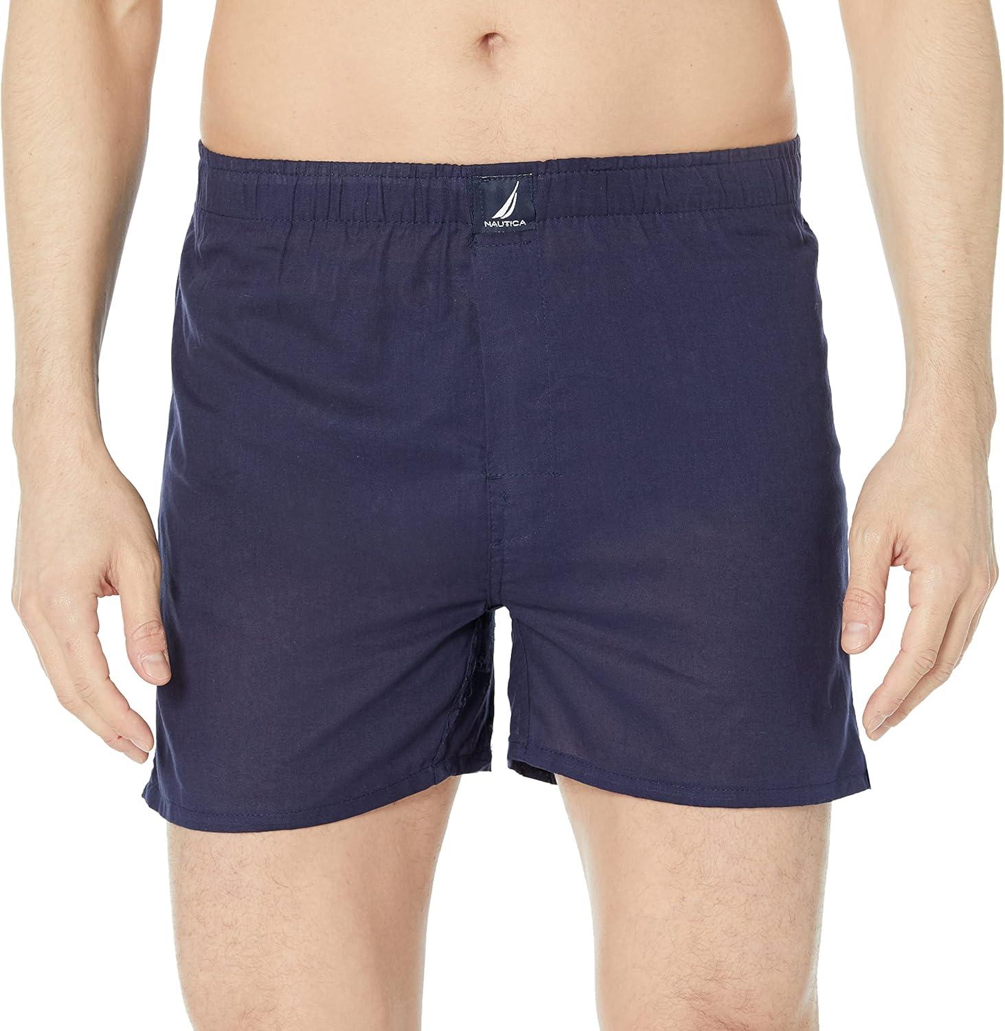 imageNautica Mens Classic Cotton 3Pack Woven BoxersPeacoatTawny Port2 Way Anchor Black Holiday