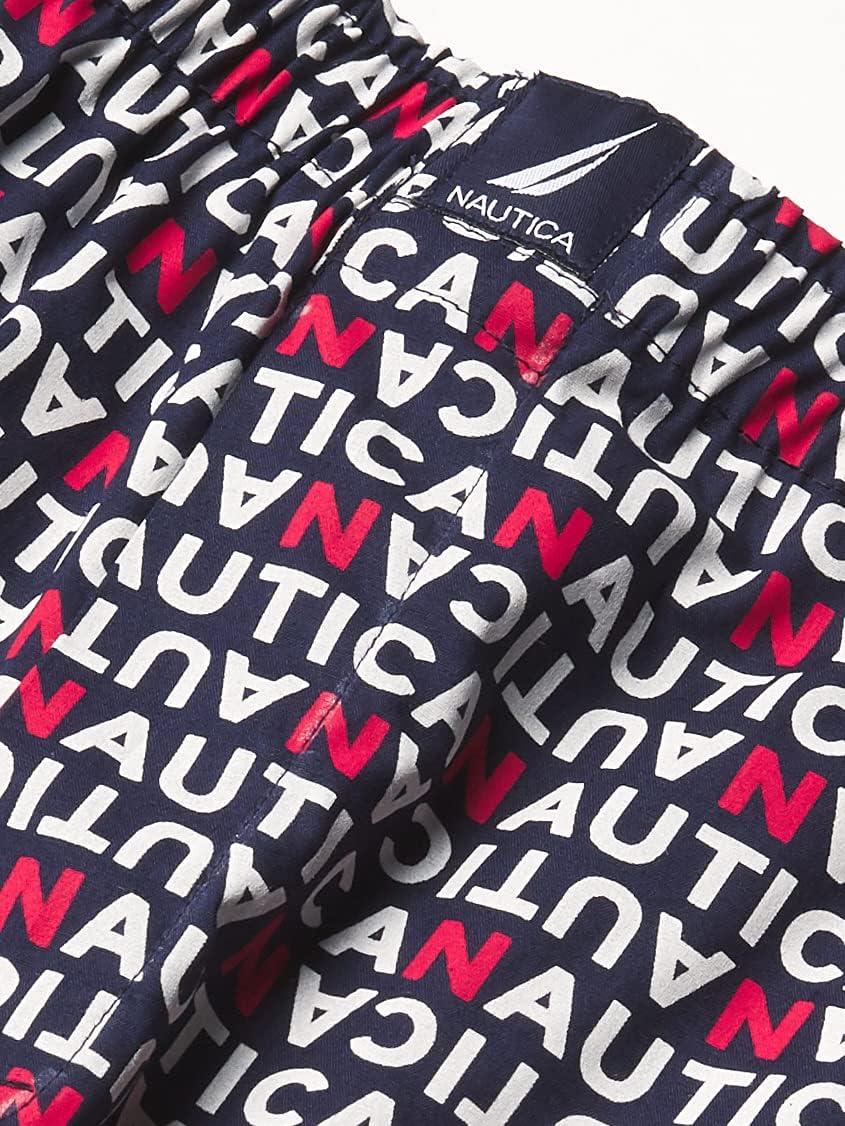 imageNautica Mens Classic Cotton 3Pack Woven BoxersPeacoatTropic OrangeNautica Logo Print