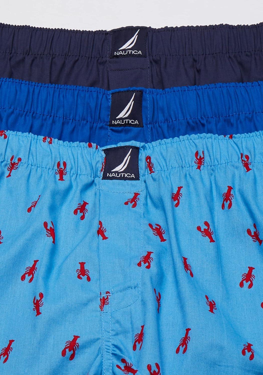 imageNautica Mens Classic Cotton 3Pack Woven BoxersSea CobaltPeacoatLobster Aero Blue