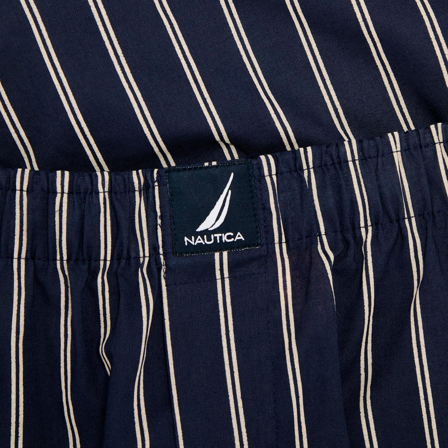 imageNautica Mens Classic Cotton 3Pack Woven BoxersStripes Blue and White 3 Pack