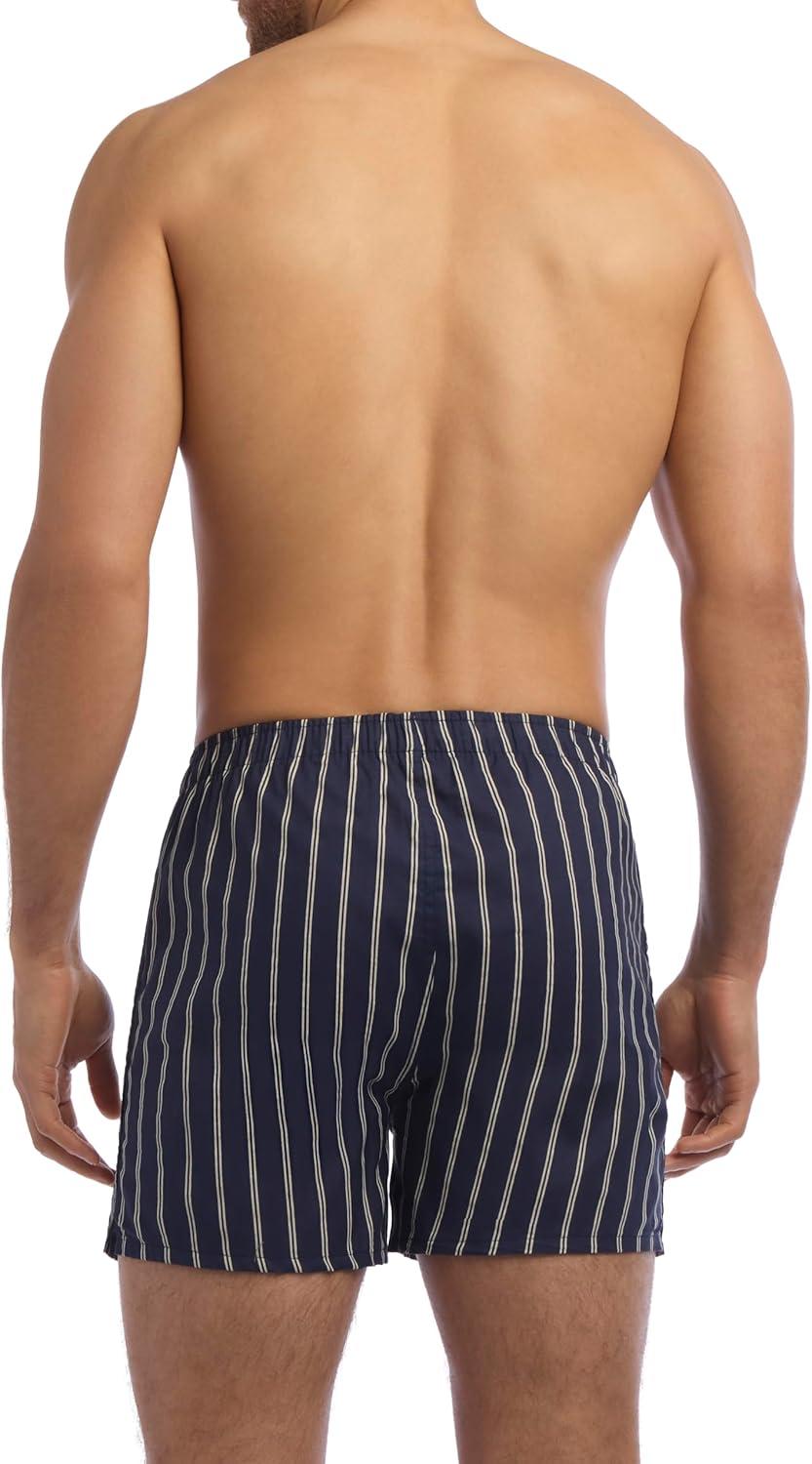 imageNautica Mens Classic Cotton 3Pack Woven BoxersStripes Blue and White 3 Pack