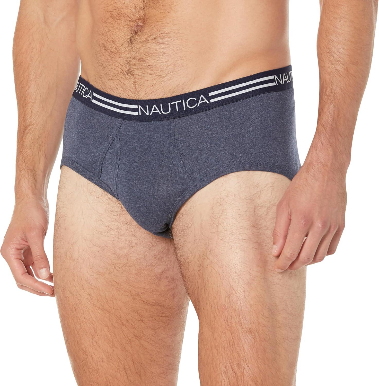 imageNautica Mens Classic Cotton 3pack Fly Front BriefsPeacoat HeatherCharcoal HeatherHeather Grey