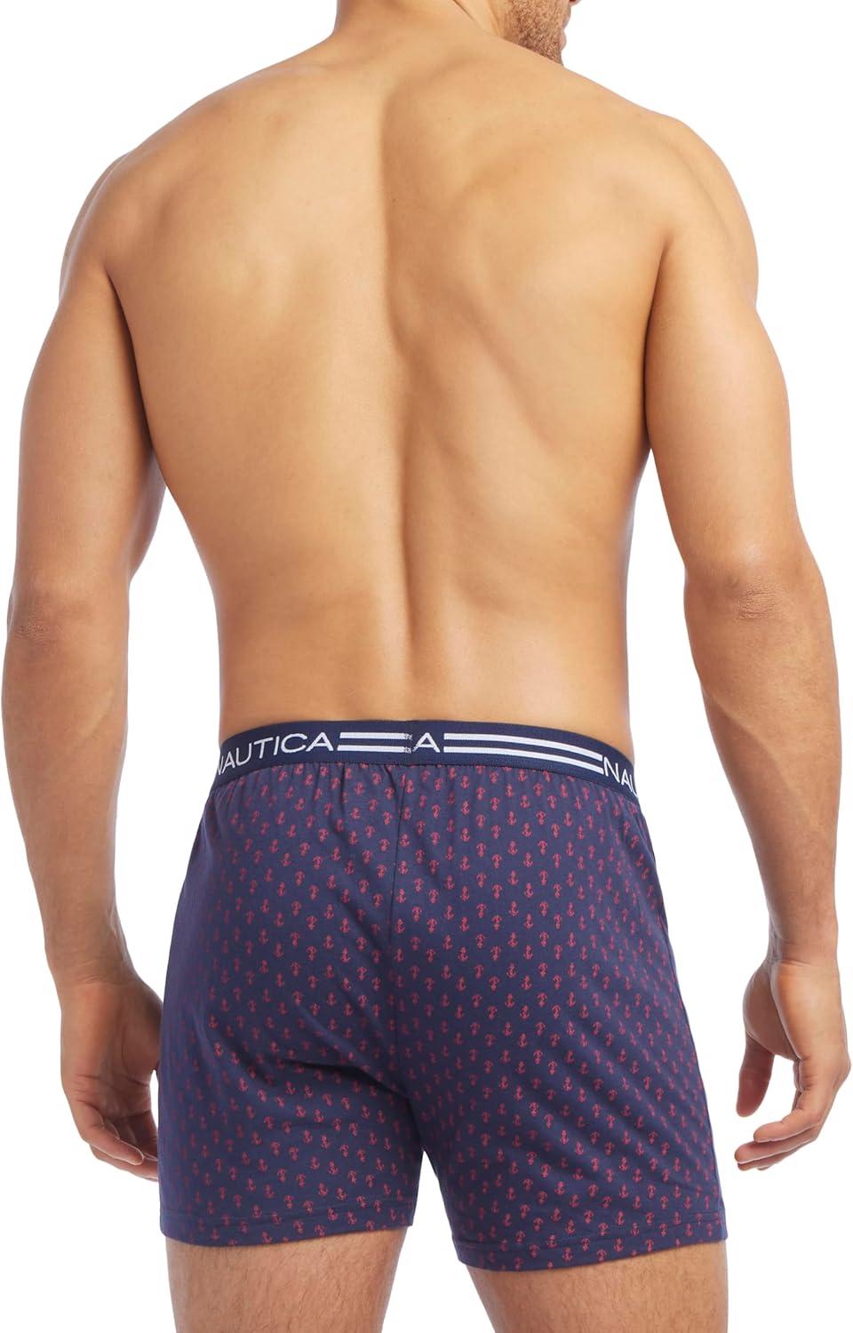 imageNautica Mens Classic Cotton Loose Knit Boxer2 Way Anchor Print Peacoatnautica Red