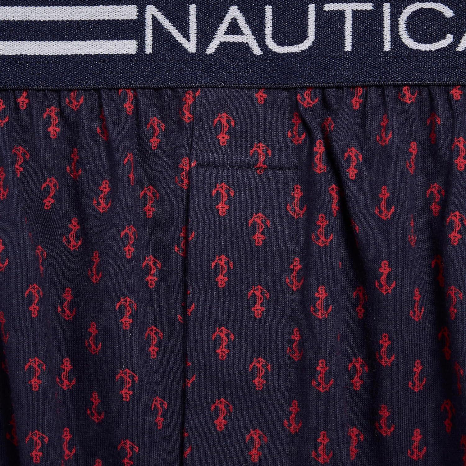 imageNautica Mens Classic Cotton Loose Knit Boxer2 Way Anchor Print Peacoatnautica Red