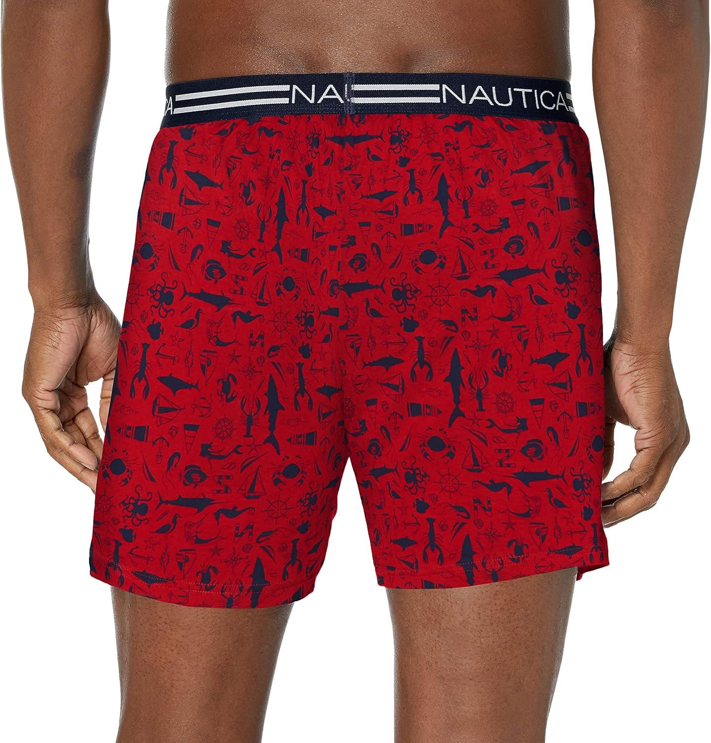 imageNautica Mens Classic Cotton Loose Knit BoxerCrittersNautica Red
