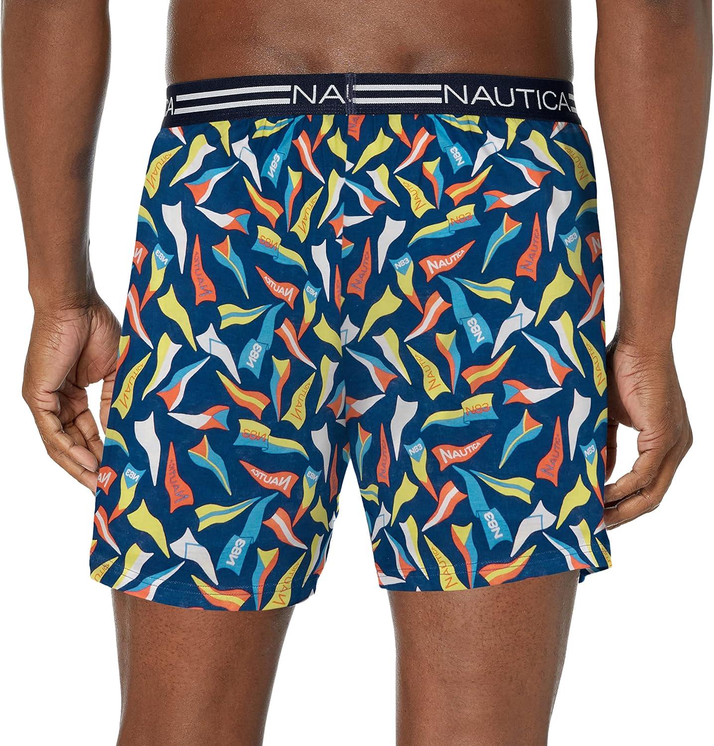 imageNautica Mens Classic Cotton Loose Knit BoxerLarge PennantsEstate Blue