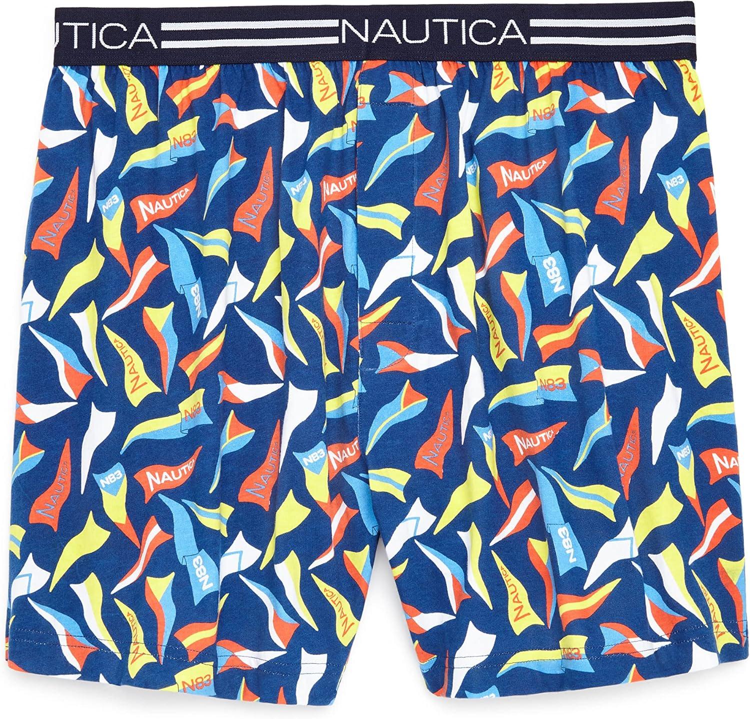 imageNautica Mens Classic Cotton Loose Knit BoxerLarge PennantsEstate Blue